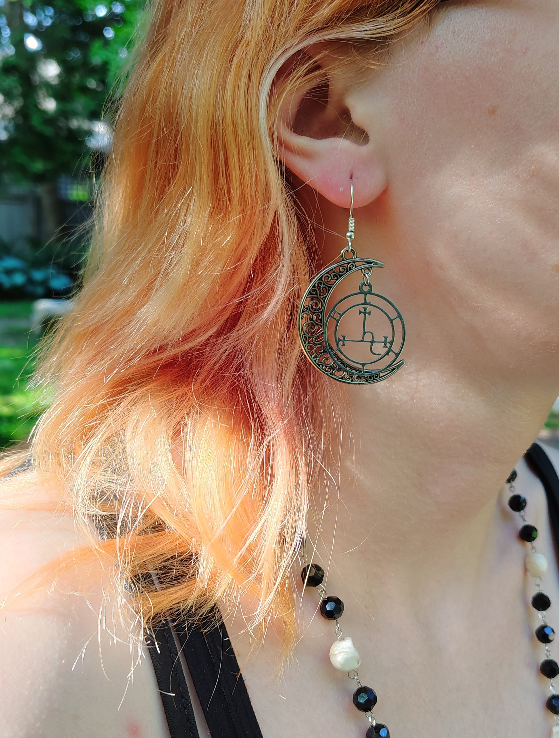 Satanic Sigil of Lilith & Crescent Moon Earrings