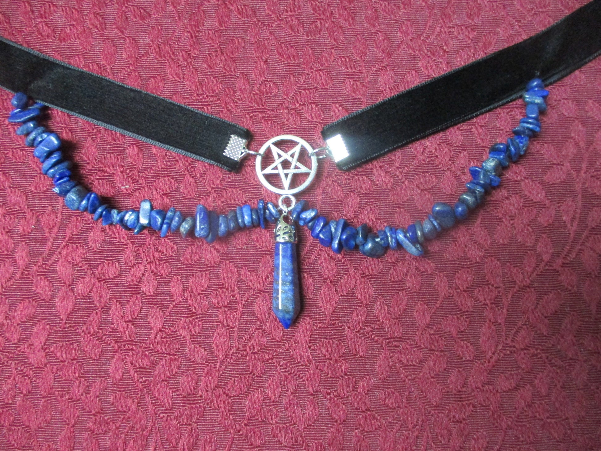 Kawaii Inverted Pentagram Lapis Lazuli Black Velvet Choker