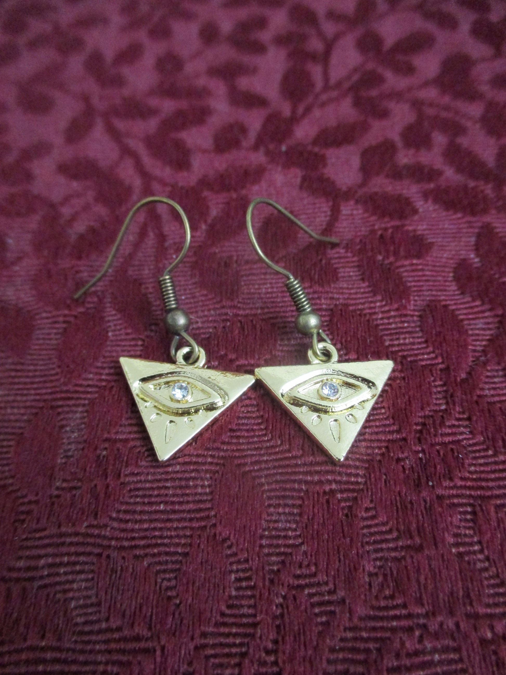 18K gold plated Kemetic All seeing Eye inverted triangle pyramid Earrings