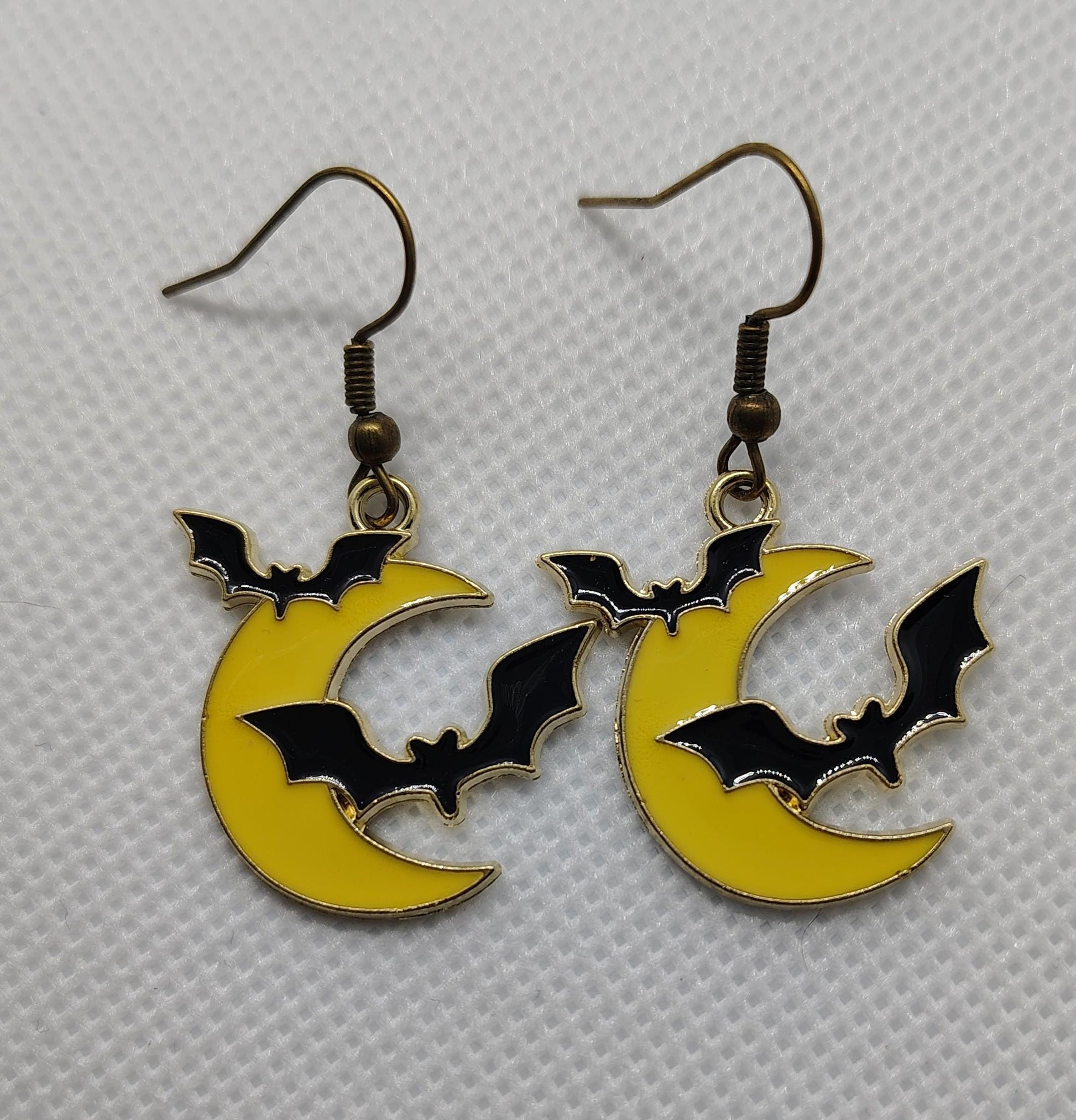 Creepy cute bat crescent moon phase earrings