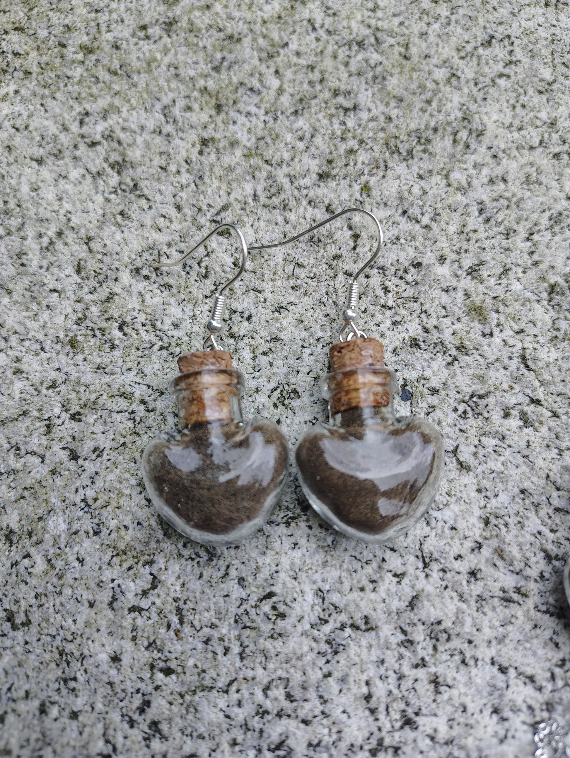 Mount Hope Cemetery Graveyard Dirt Voodoo Memento Mori Heart Glass Vial gold/silver Earrings