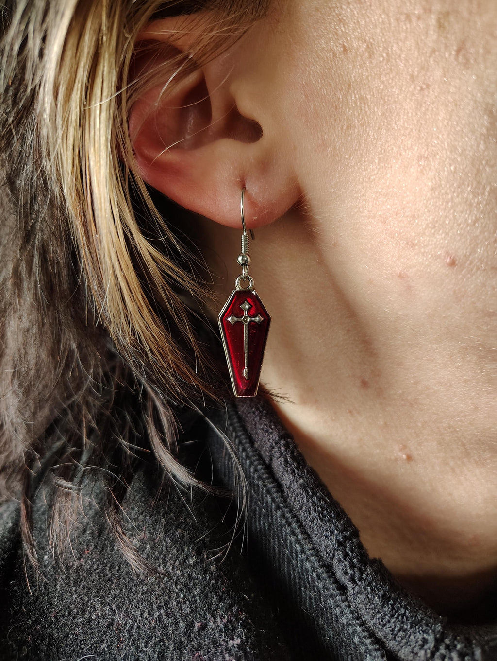 Kawaii Gothic Lolita Creepy Cute Coffin Cross Earrings