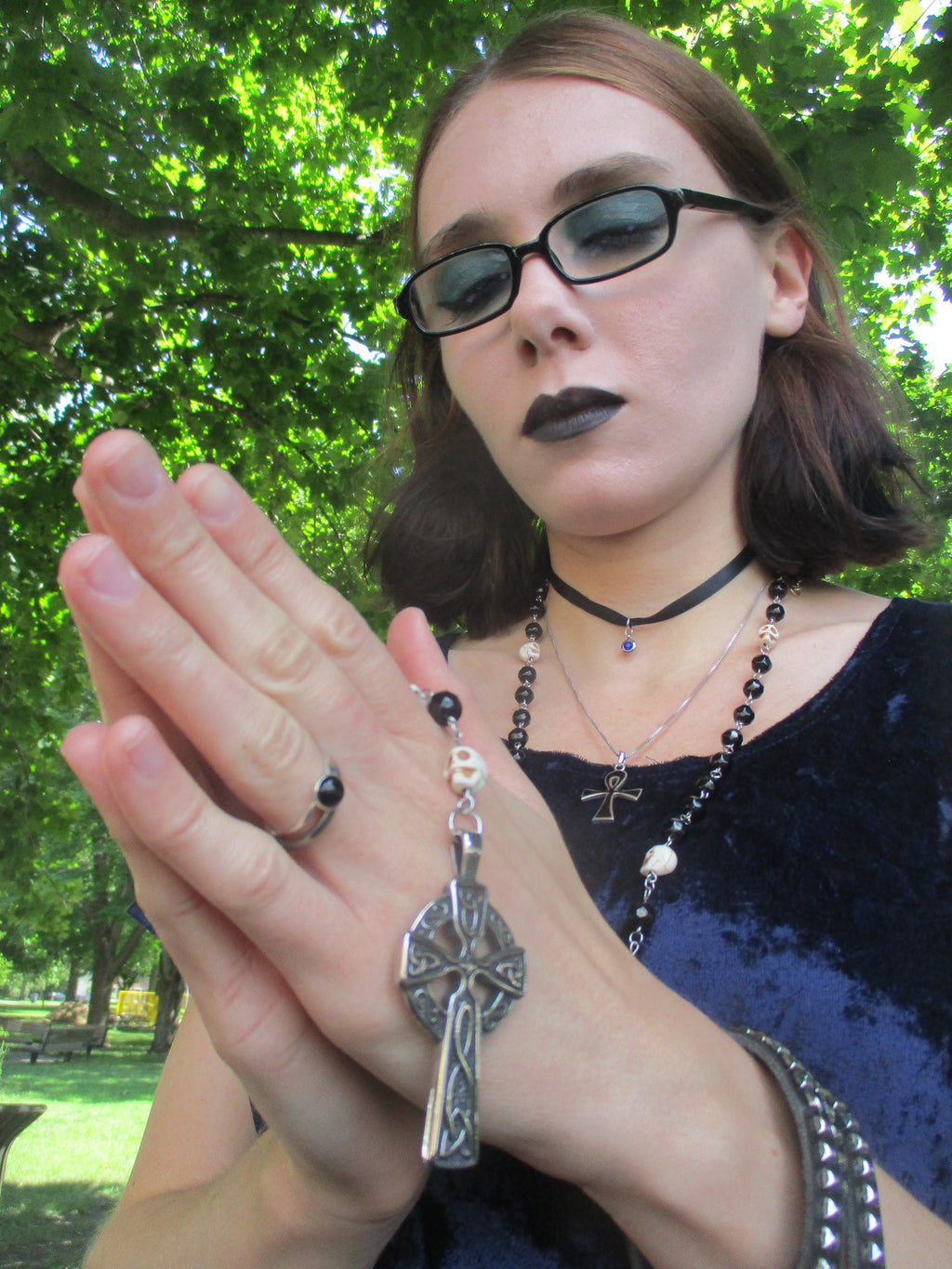 Elegant Goth, Vampire Bat, Celtic Cross Rosary Cosplay Jewelry
