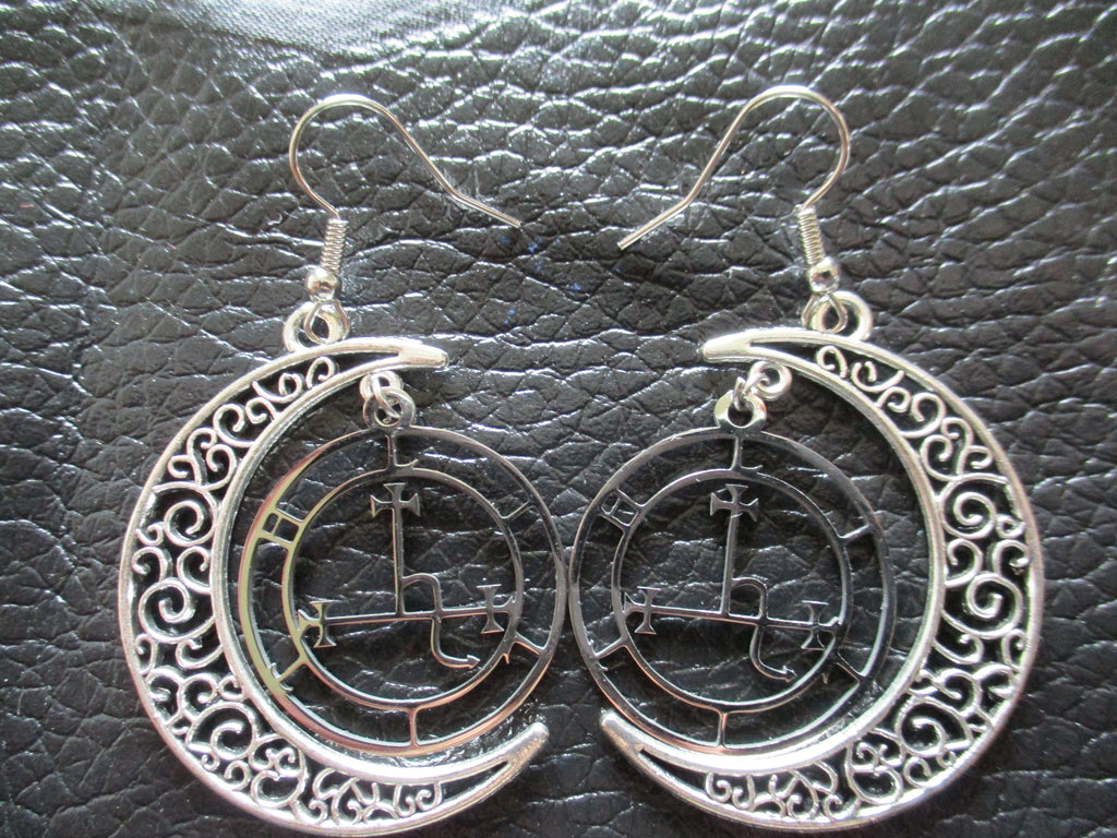 Satanic Sigil of Lilith & Crescent Moon Earrings