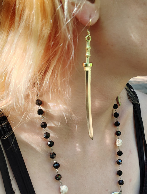 Badass gold colored Japanese Samurai Katana Sword / Blade earrings