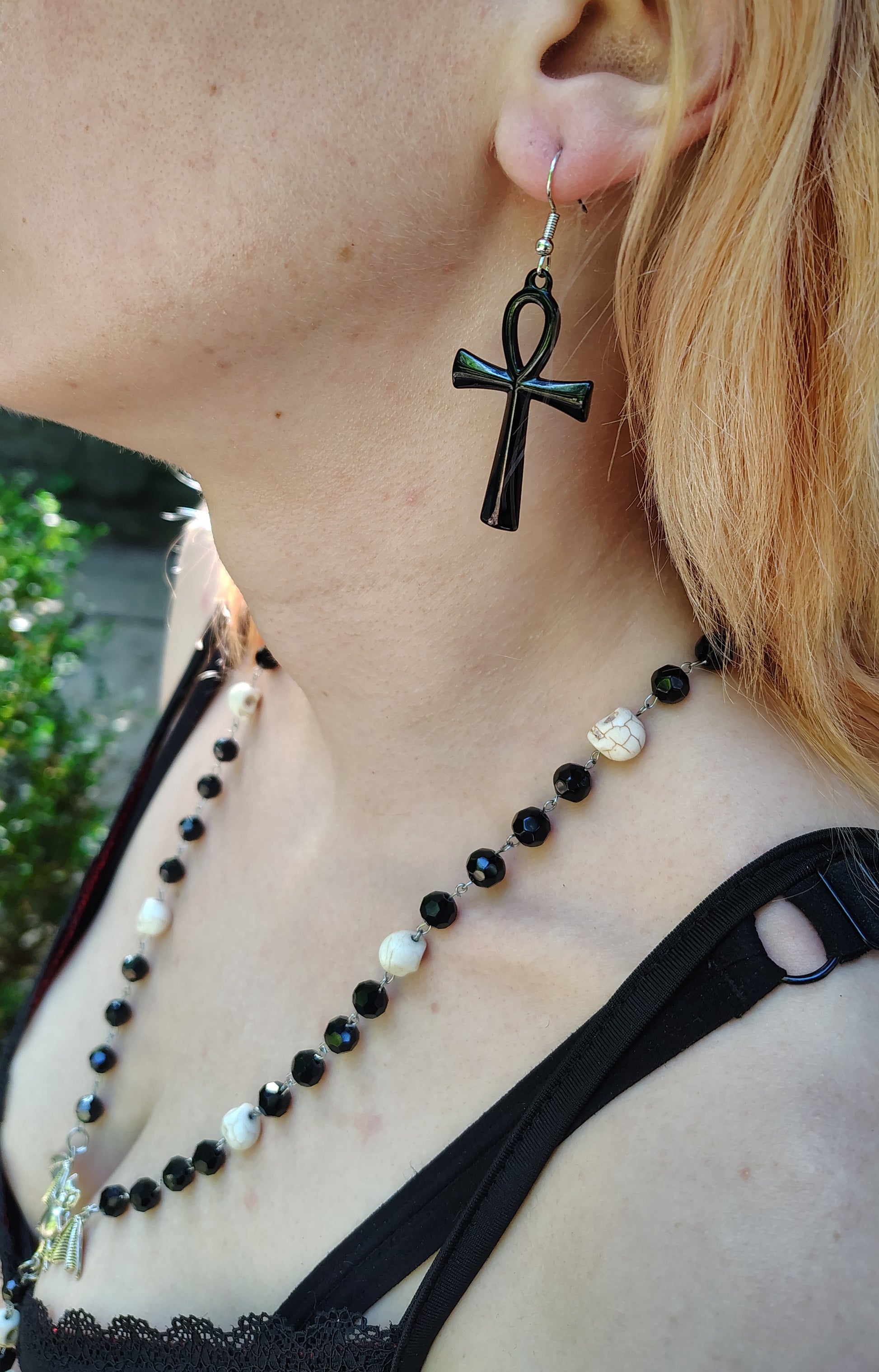 Kemetic Black Stainless Steel boho goth ankh charm Pagan Earrings