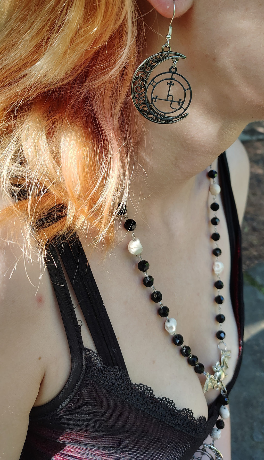 Satanic Sigil of Lilith & Crescent Moon Earrings