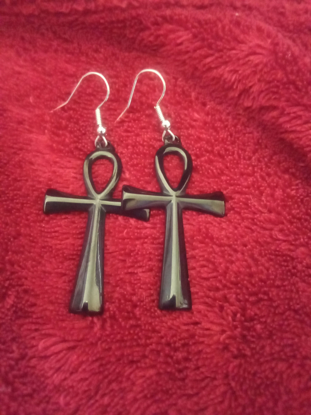 Kemetic Black Stainless Steel boho goth ankh charm Pagan Earrings