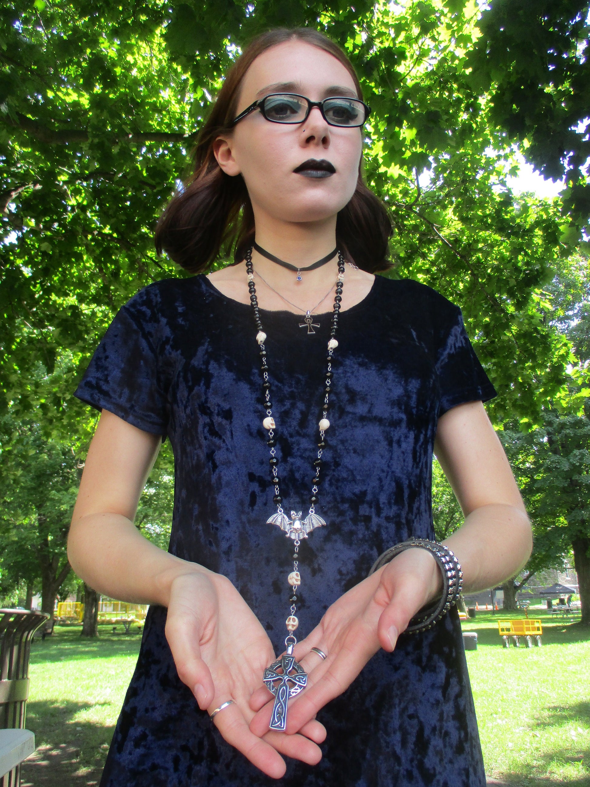 Elegant Goth, Vampire Bat, Celtic Cross Rosary Cosplay Jewelry