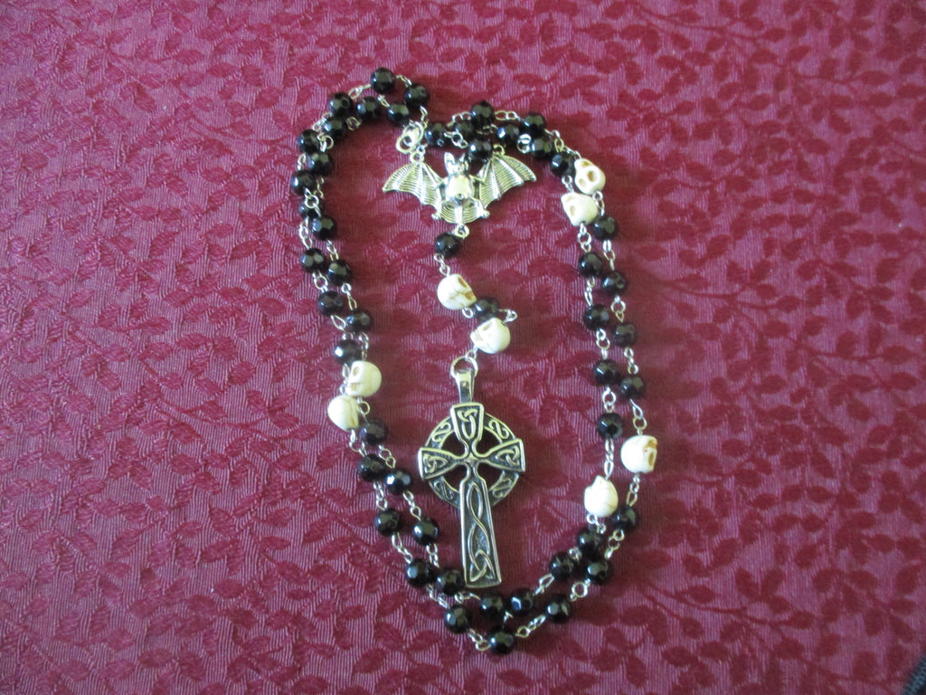 Elegant Goth, Vampire Bat, Celtic Cross Rosary Cosplay Jewelry