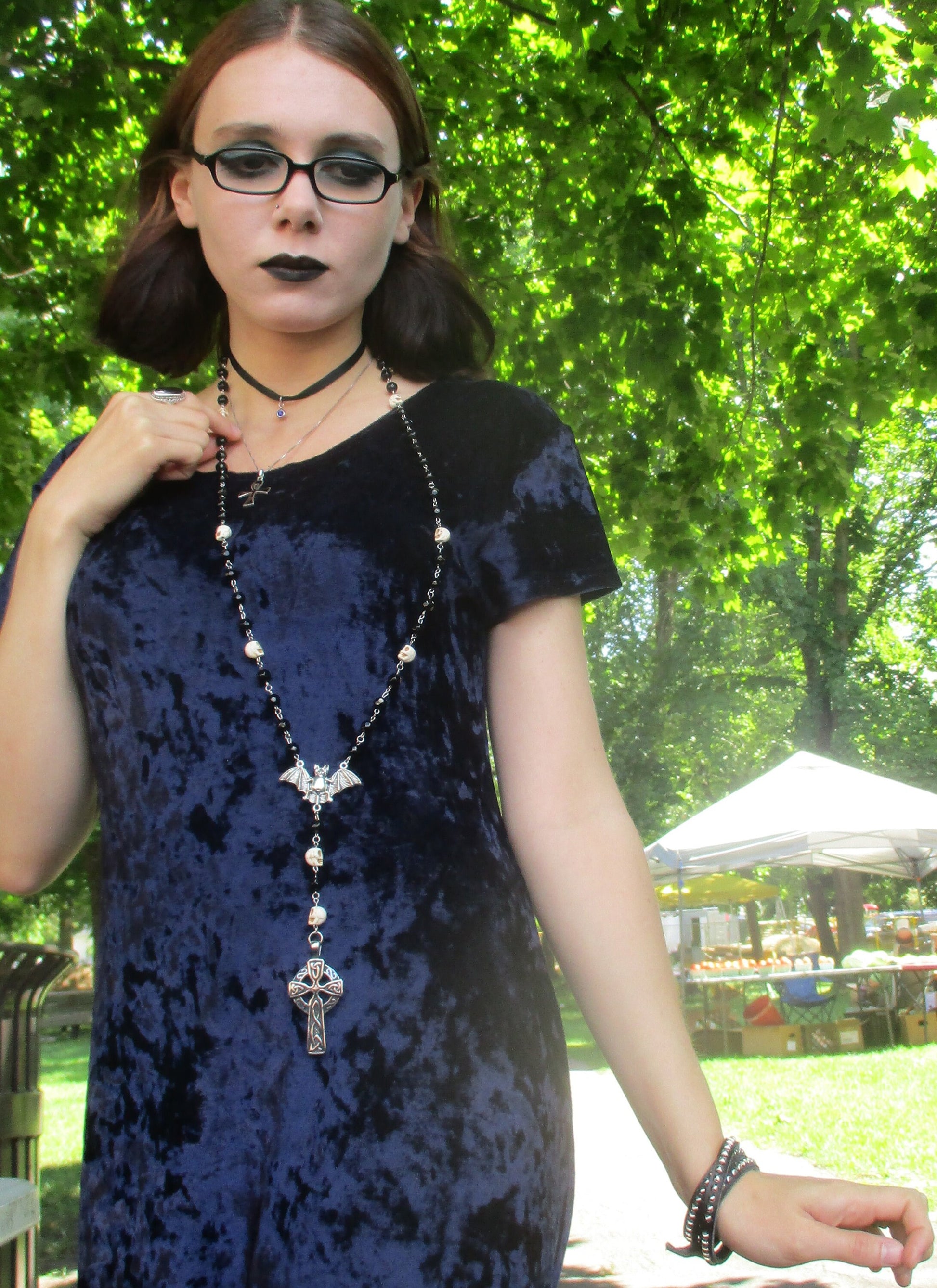 Elegant Goth, Vampire Bat, Celtic Cross Rosary Cosplay Jewelry