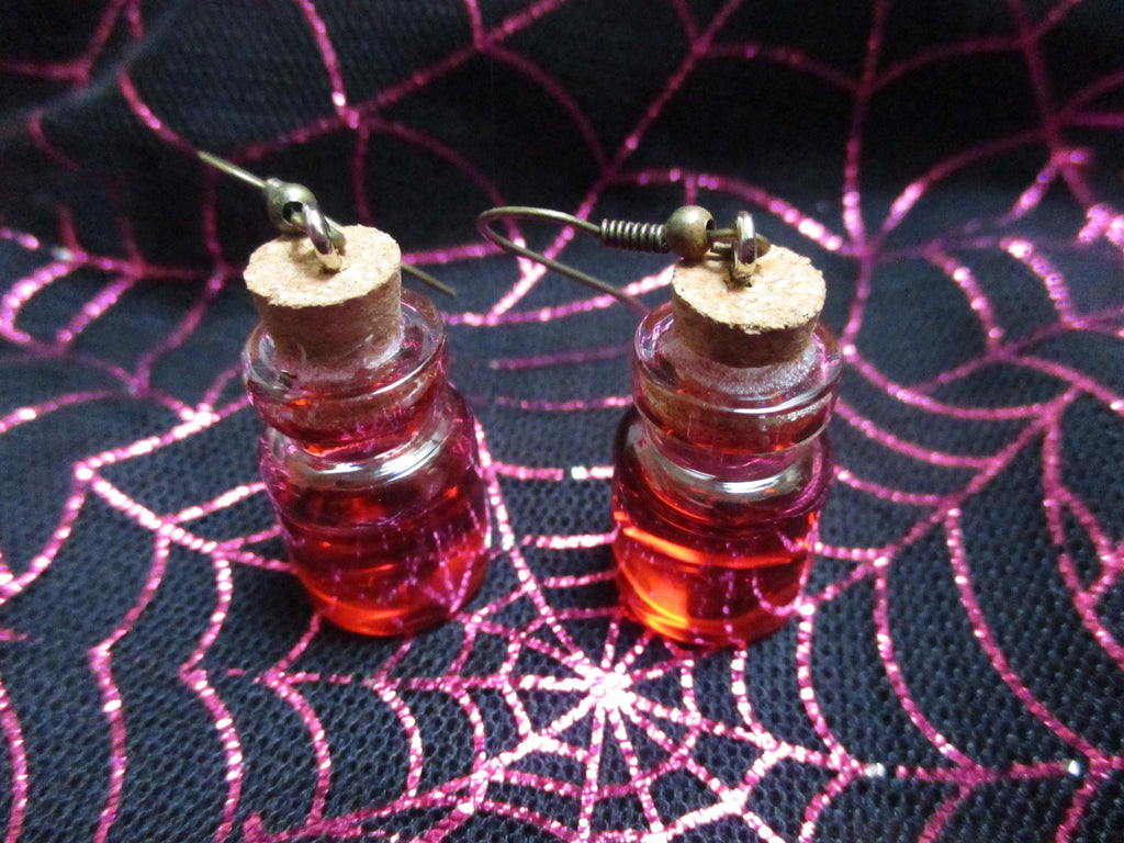 Vampire Blood potion Vial Tiny glass fairy Bottle Earrings