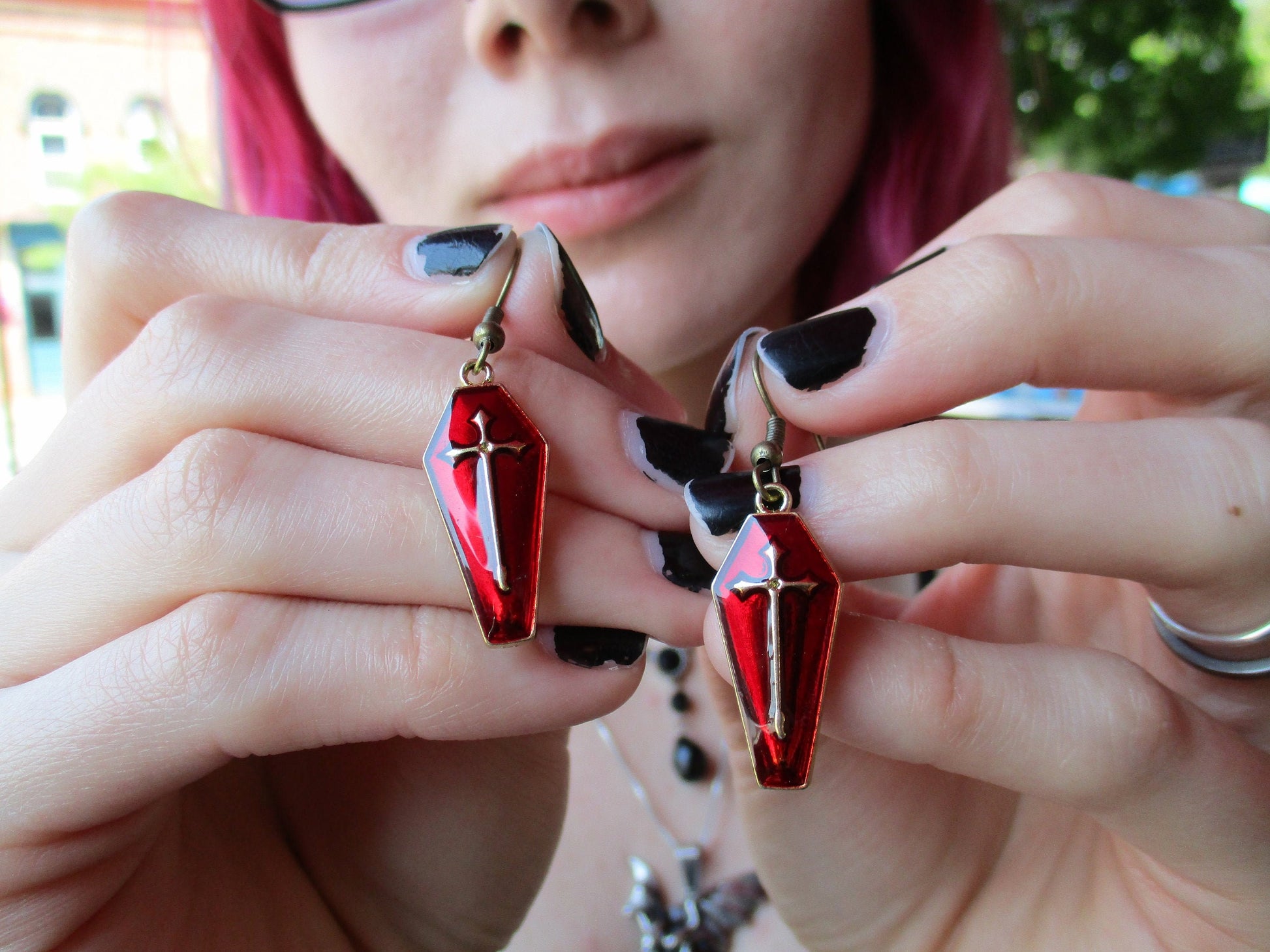 Kawaii Gothic Lolita Creepy Cute Coffin Cross Earrings