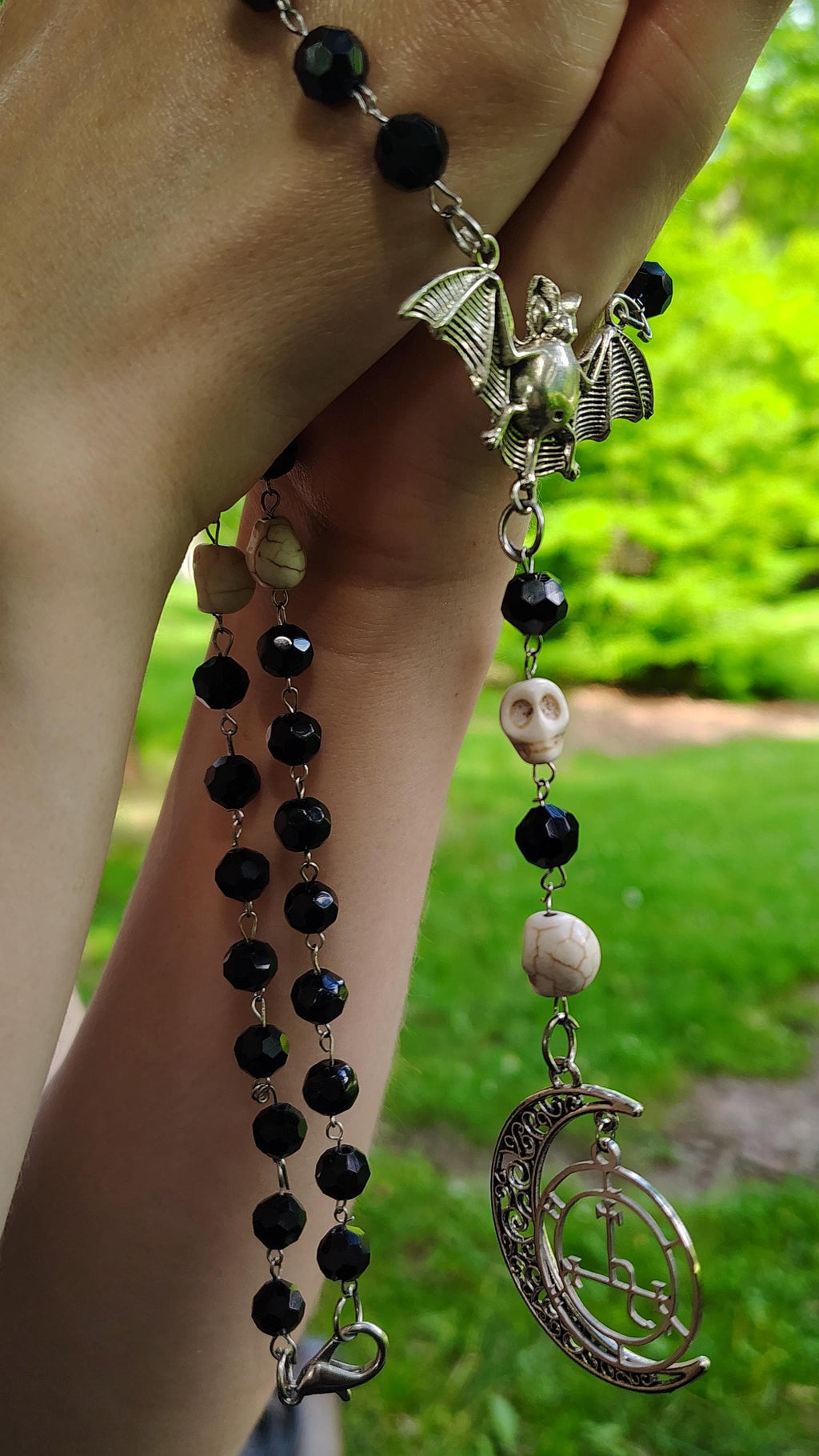 Elegant Goth, Vampire Bat, Sigil of Lilith & Crescent Moon Rosary Cosplay Jewelry