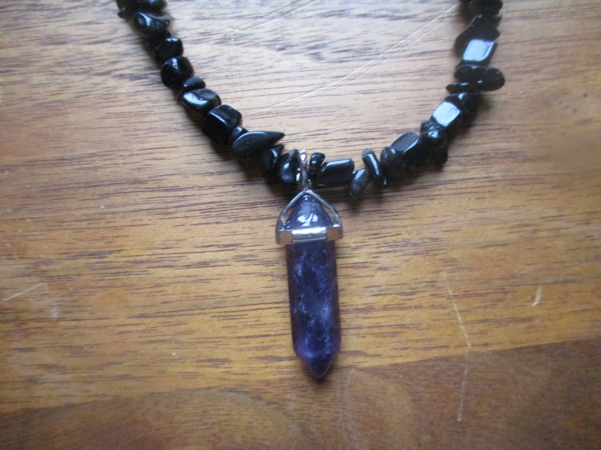 Gothic / Boho Purple Amethyst Bullet Obsidian Chip Necklace