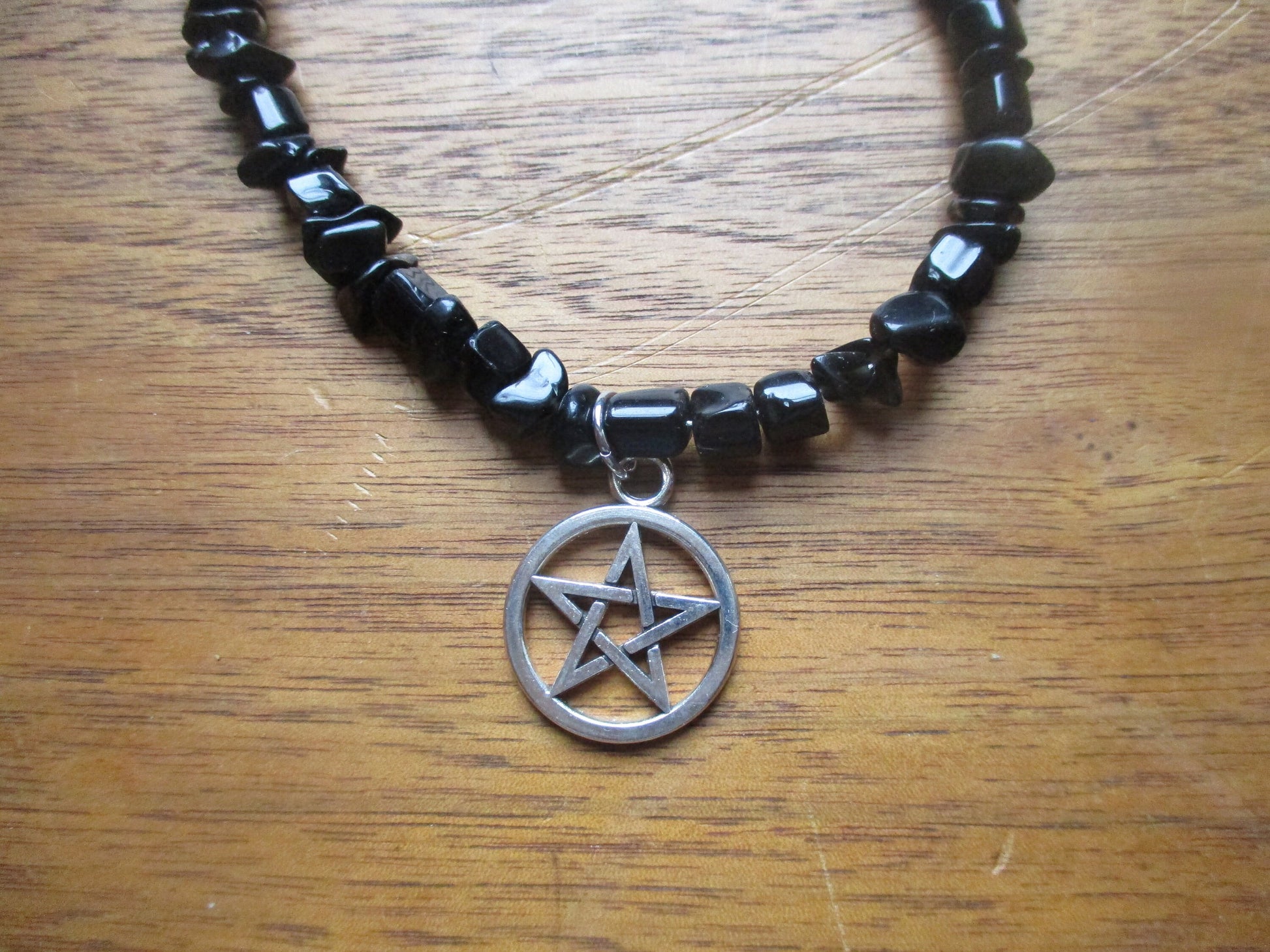 black obsidian stone Tarot Pentacle pentagram Pendant Necklace