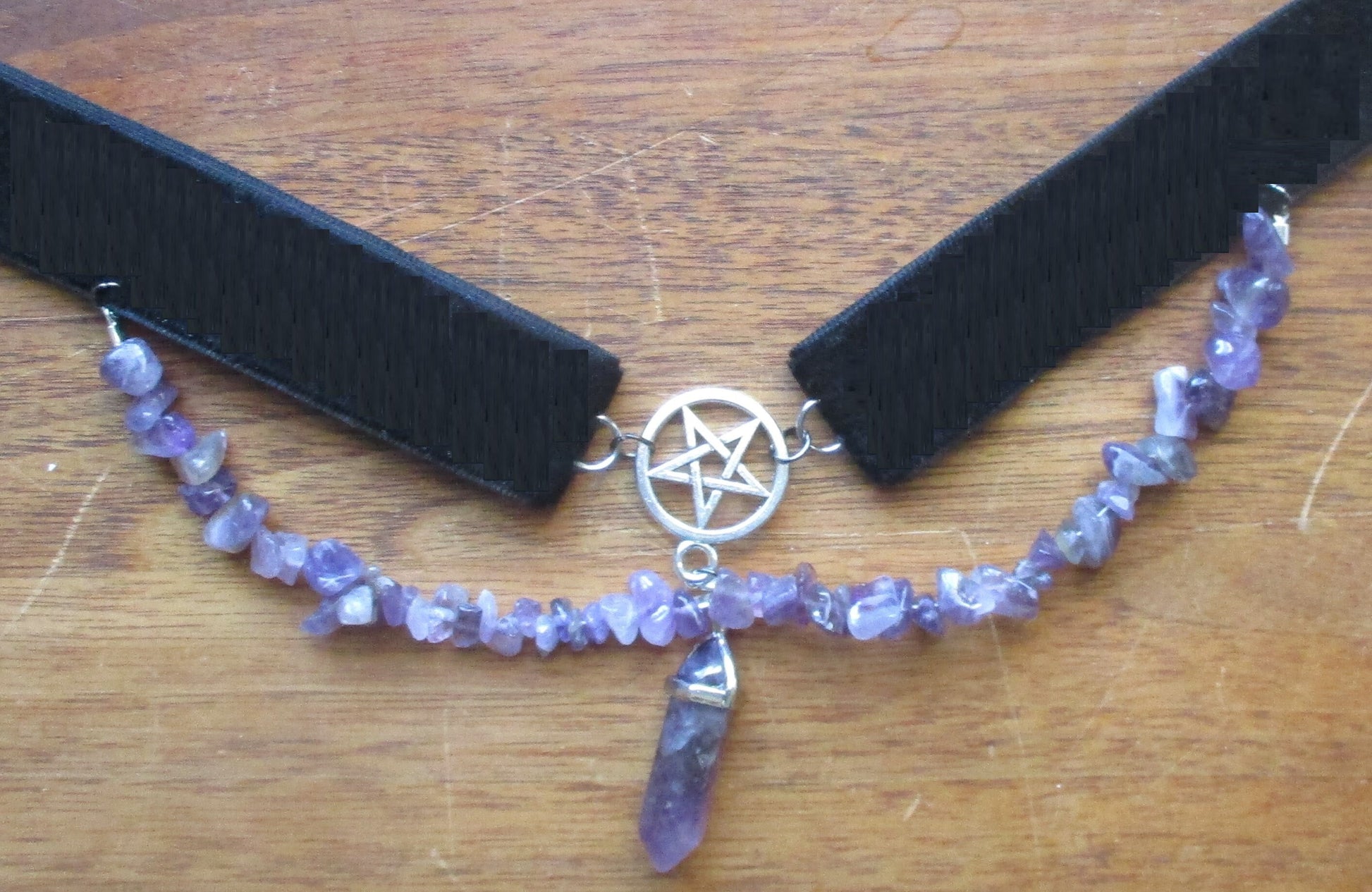 Kawaii Inverted Pentagram Amethyst Bullet Black Velvet Choker