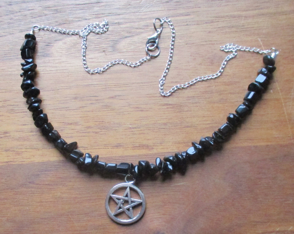 black obsidian stone Tarot Pentacle pentagram Pendant Necklace