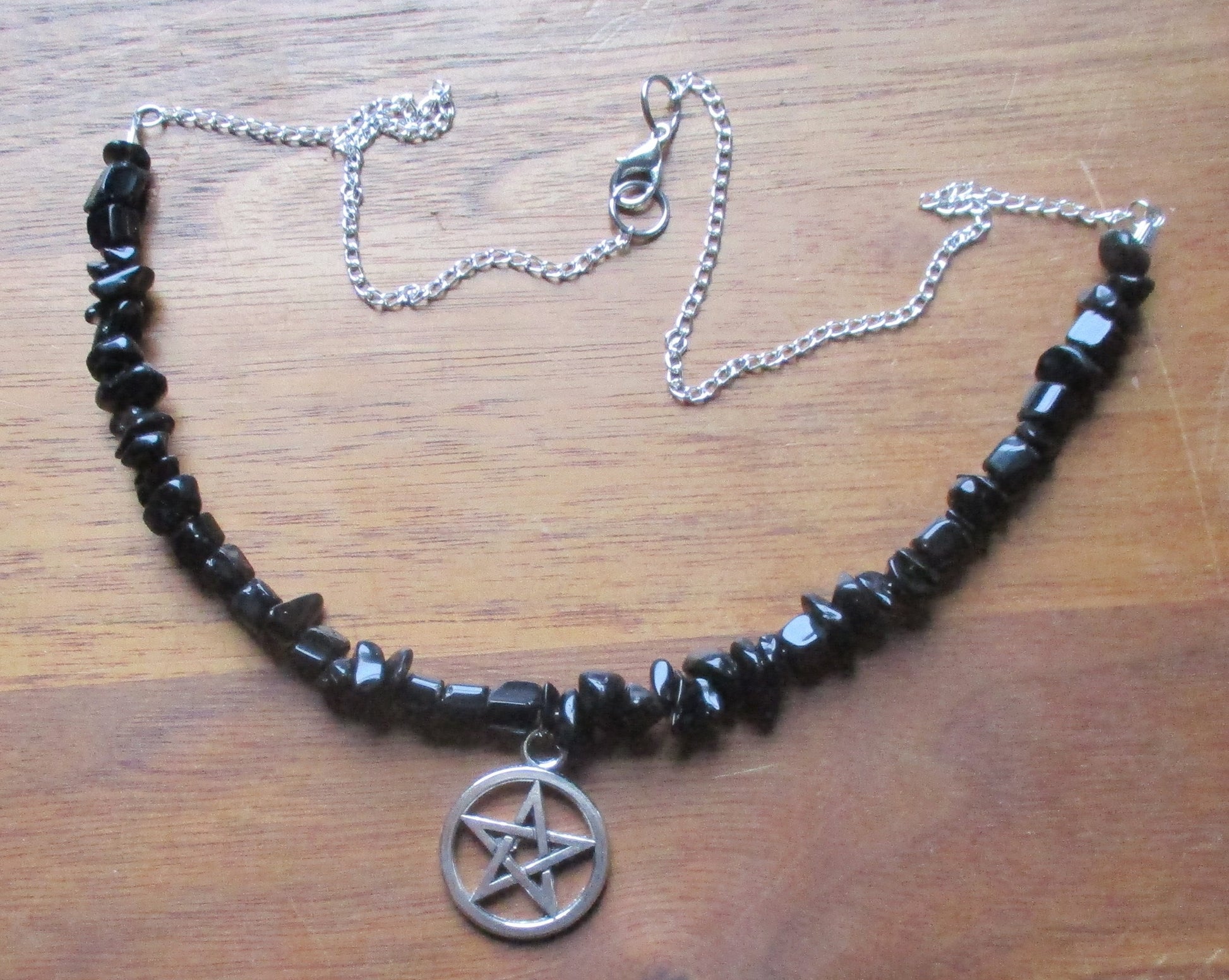 black obsidian stone Tarot Pentacle pentagram Pendant Necklace