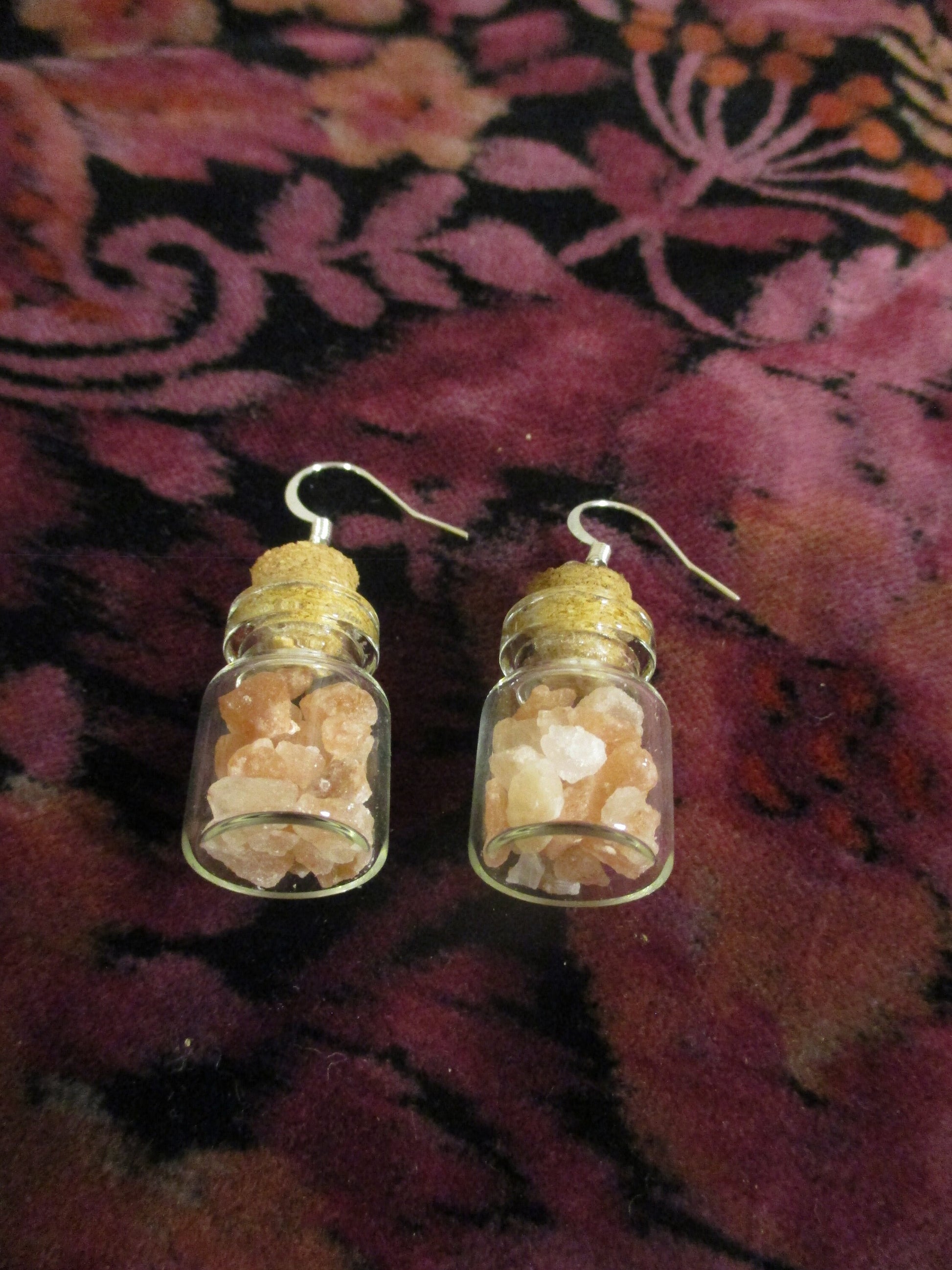 glass fairy bottle potion vial Himalayan Salt earrings