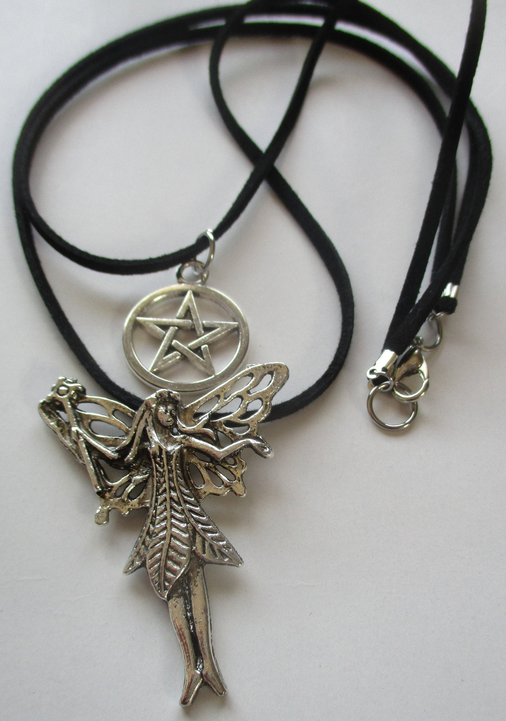 Fairy / Faerie With Magic Wand / Pentacle necklace