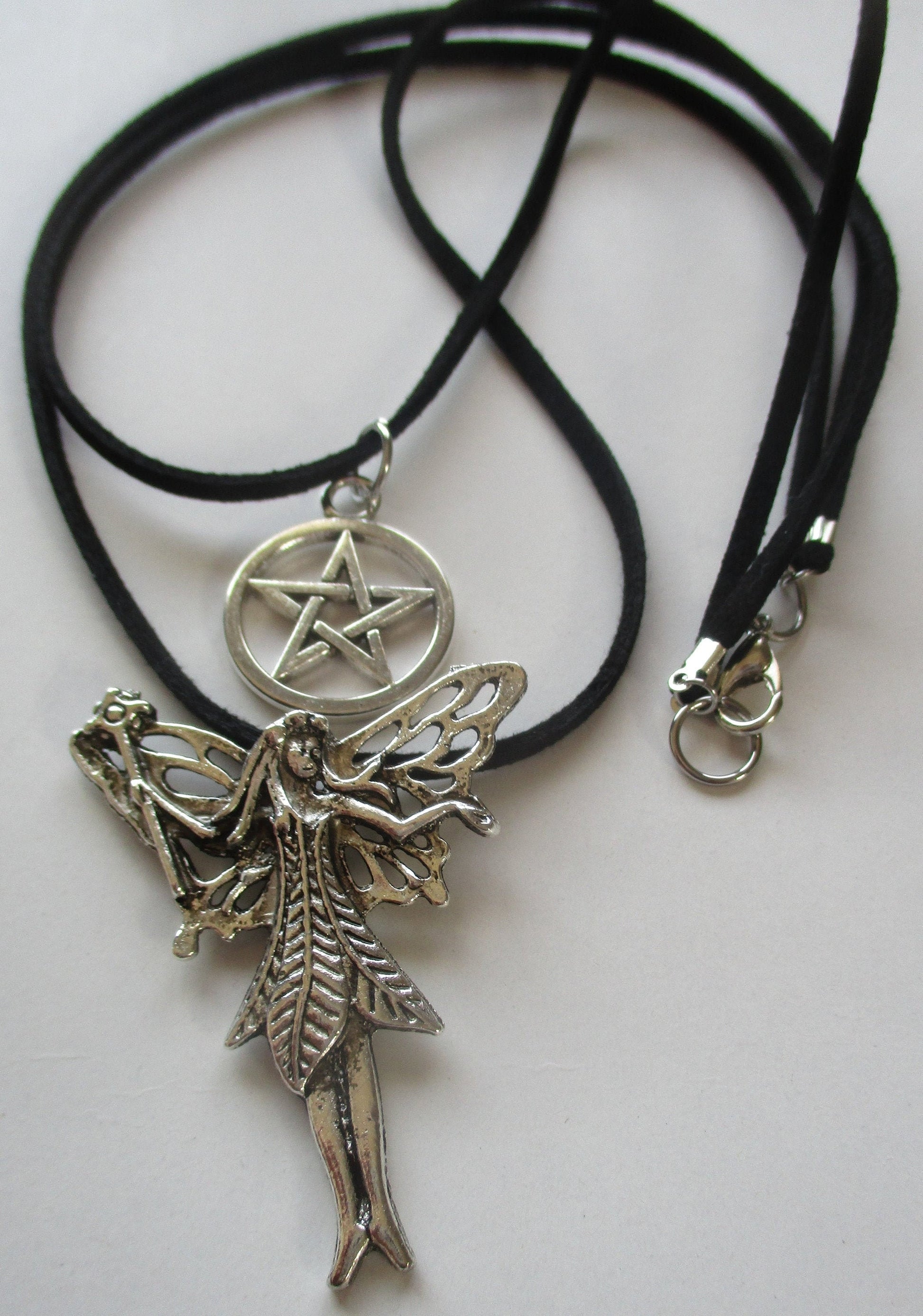 Fairy / Faerie With Magic Wand / Pentacle necklace