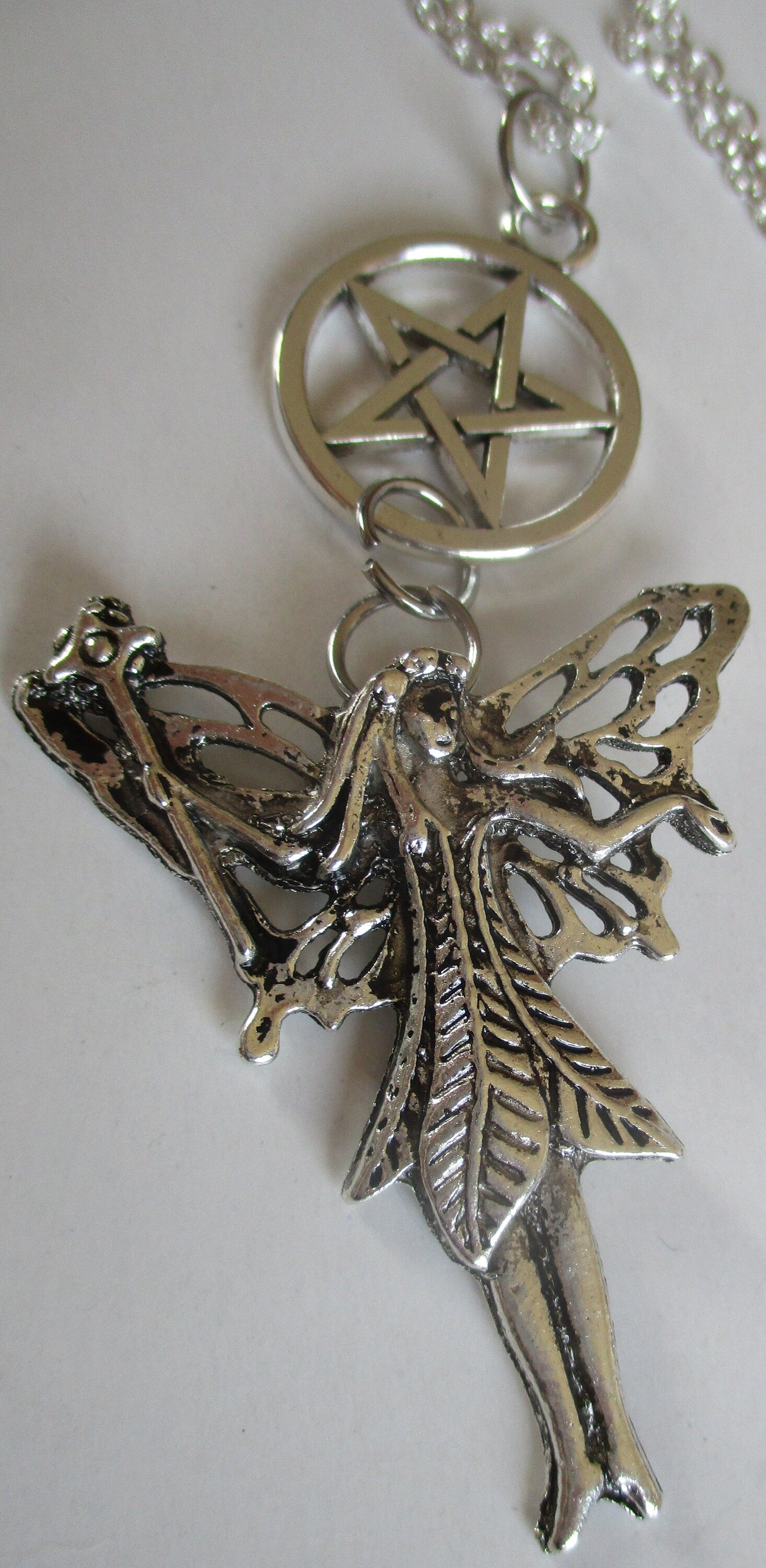 Fairy / Faerie With Magic Wand, Pentacle Pentagram Necklace pendant
