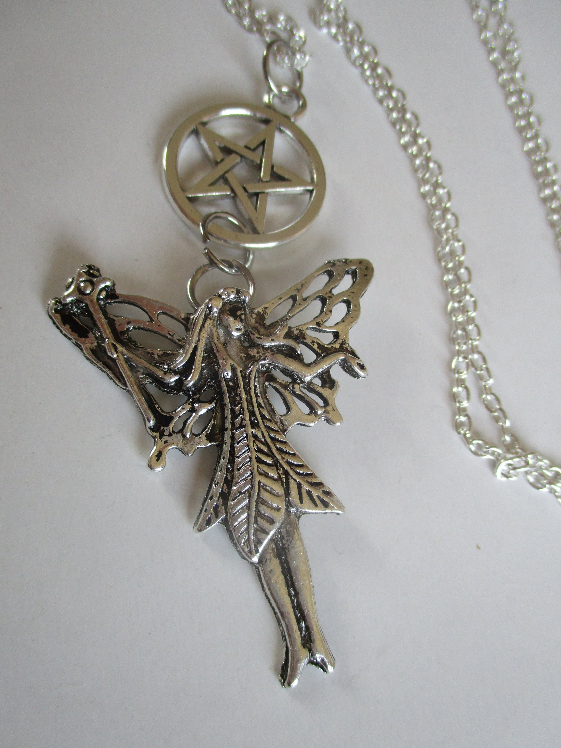 Fairy / Faerie With Magic Wand, Pentacle Pentagram Necklace pendant