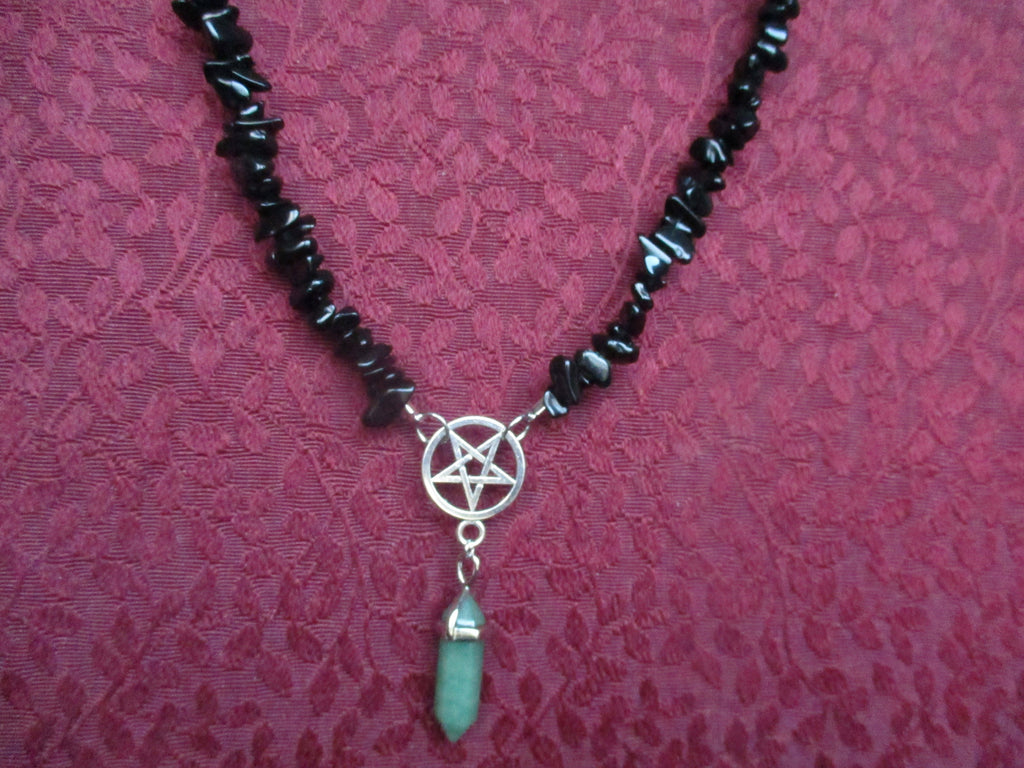 black obsidian stone aventurine crystal inverted Pentagram Pendant