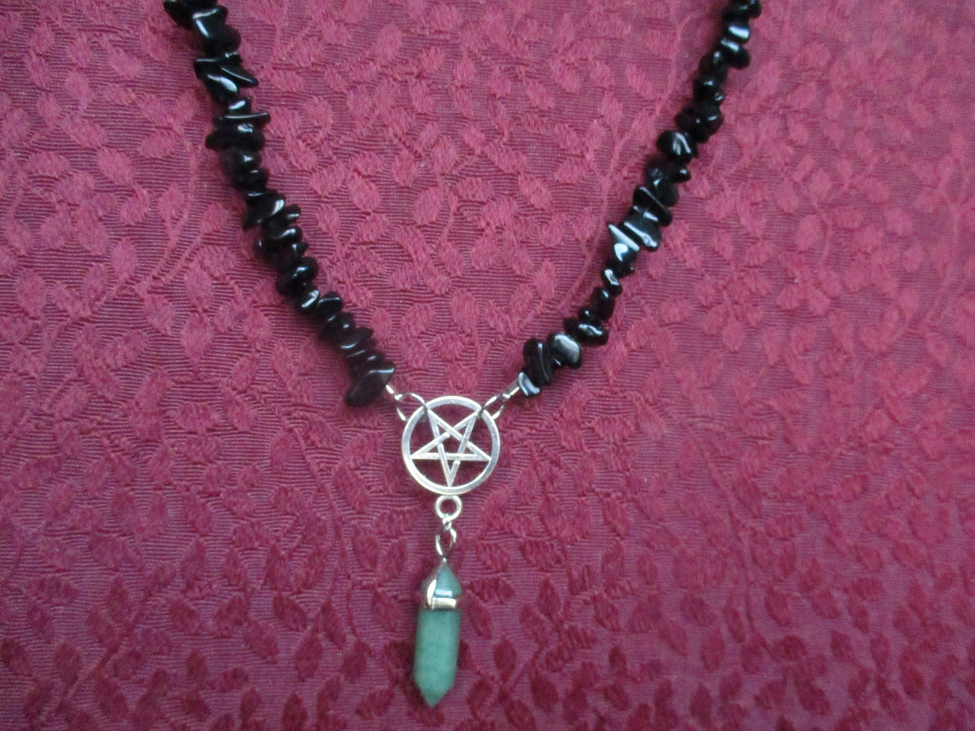 black obsidian stone aventurine crystal inverted Pentagram Pendant