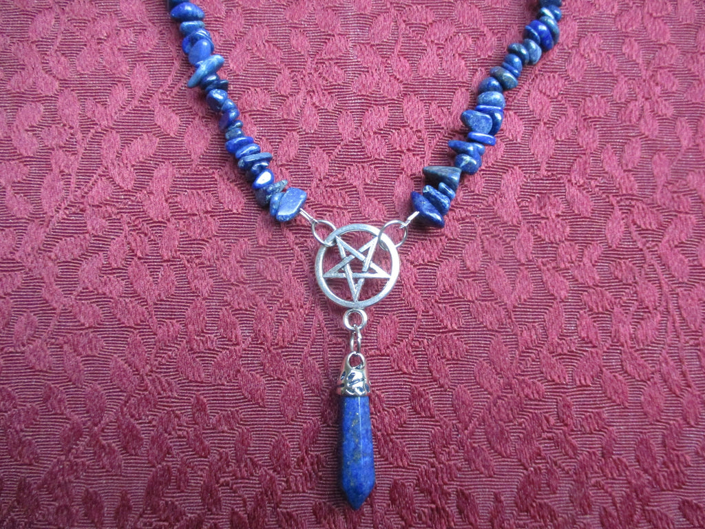 Lapis Lazuli chip Inverted pentagram Pendant Necklace