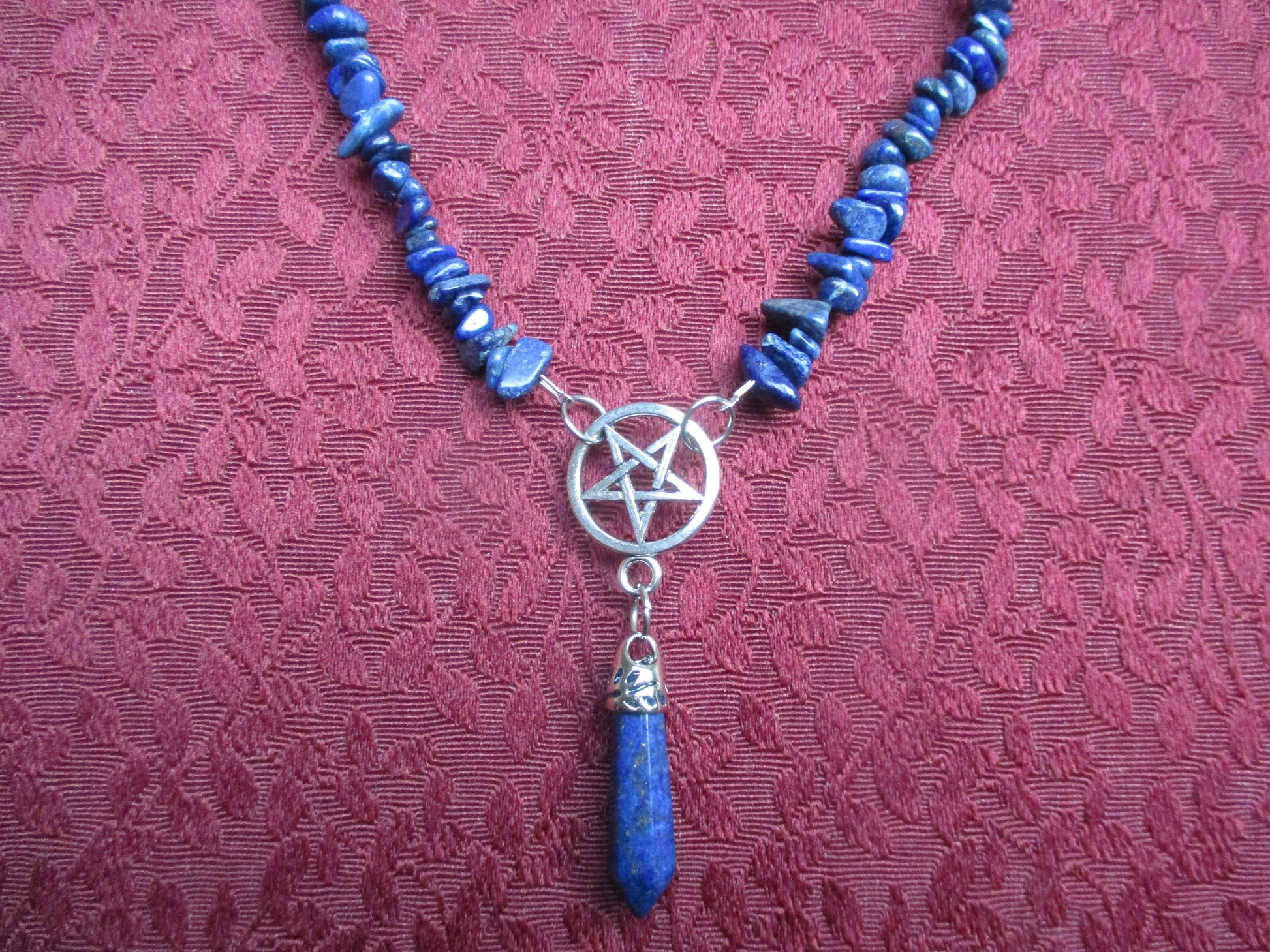 Lapis Lazuli chip Inverted pentagram Pendant Necklace