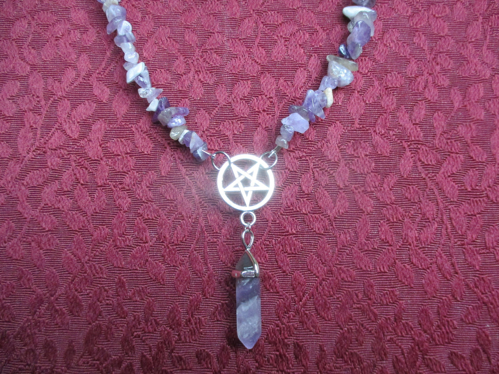 Purple Amethyst Strand Inverted Pentacle Pentagram Pendant