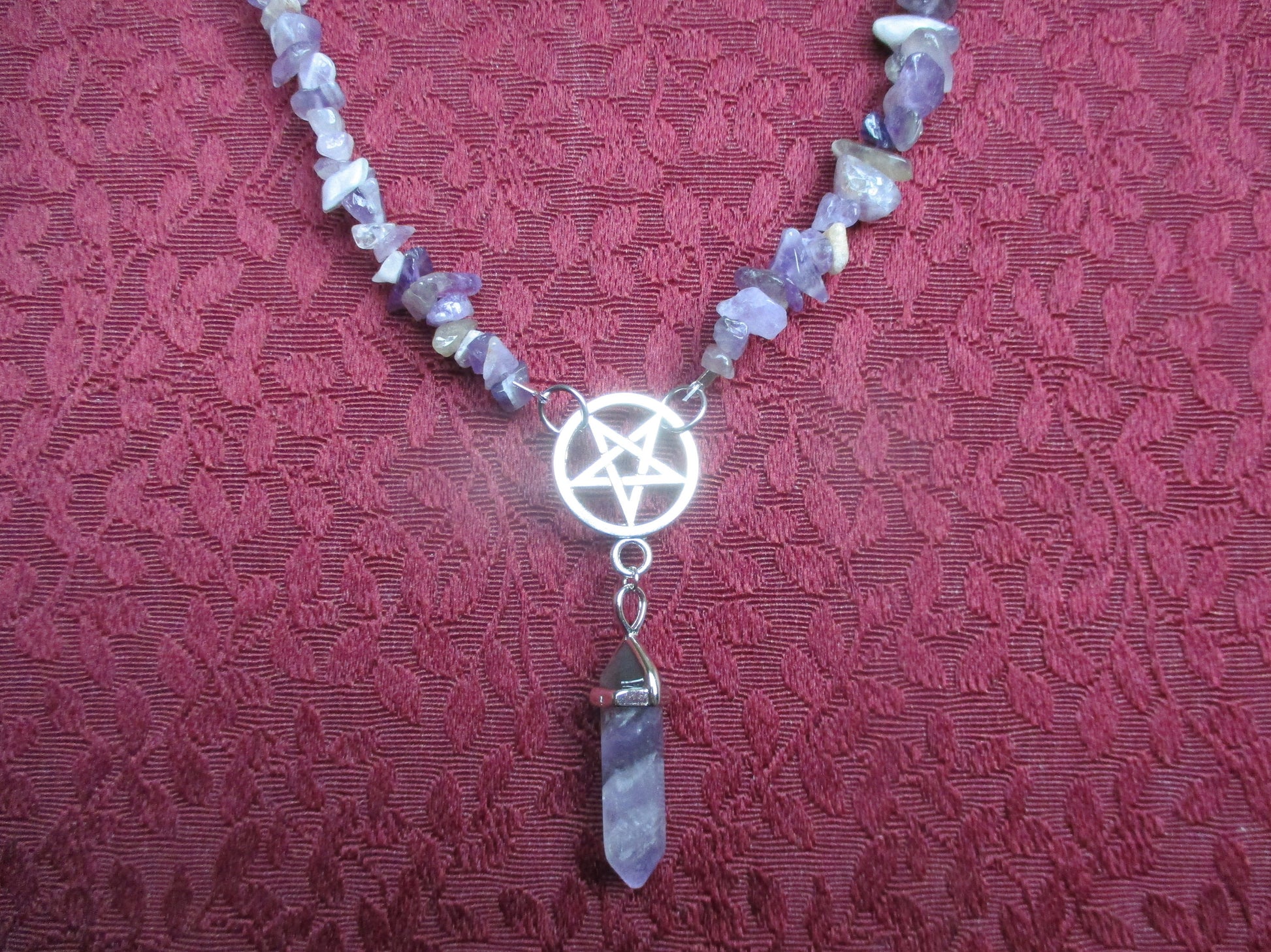 Purple Amethyst Strand Inverted Pentacle Pentagram Pendant