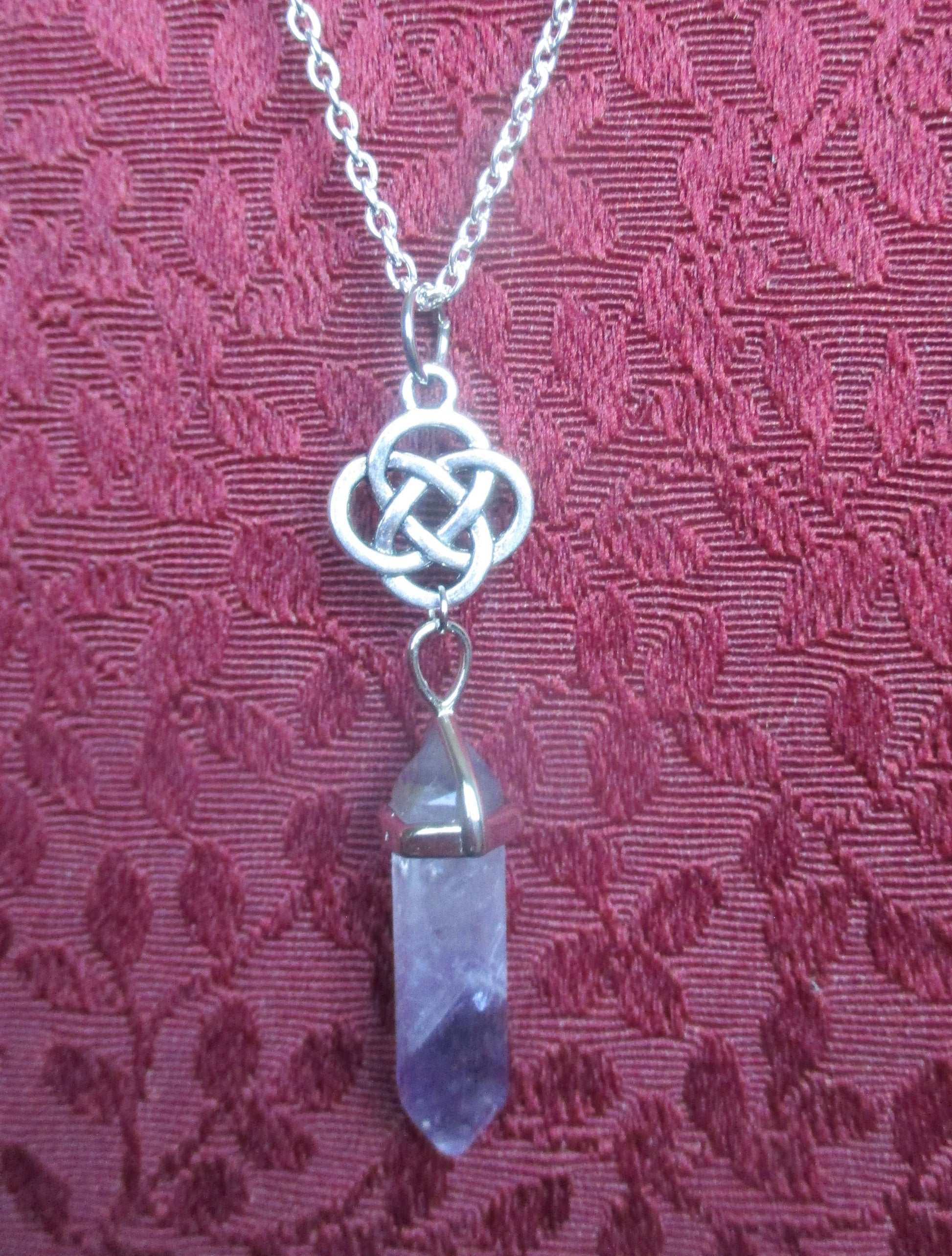 Goth, Boho Purple Amethyst bullet, Celtic Knot Pendant