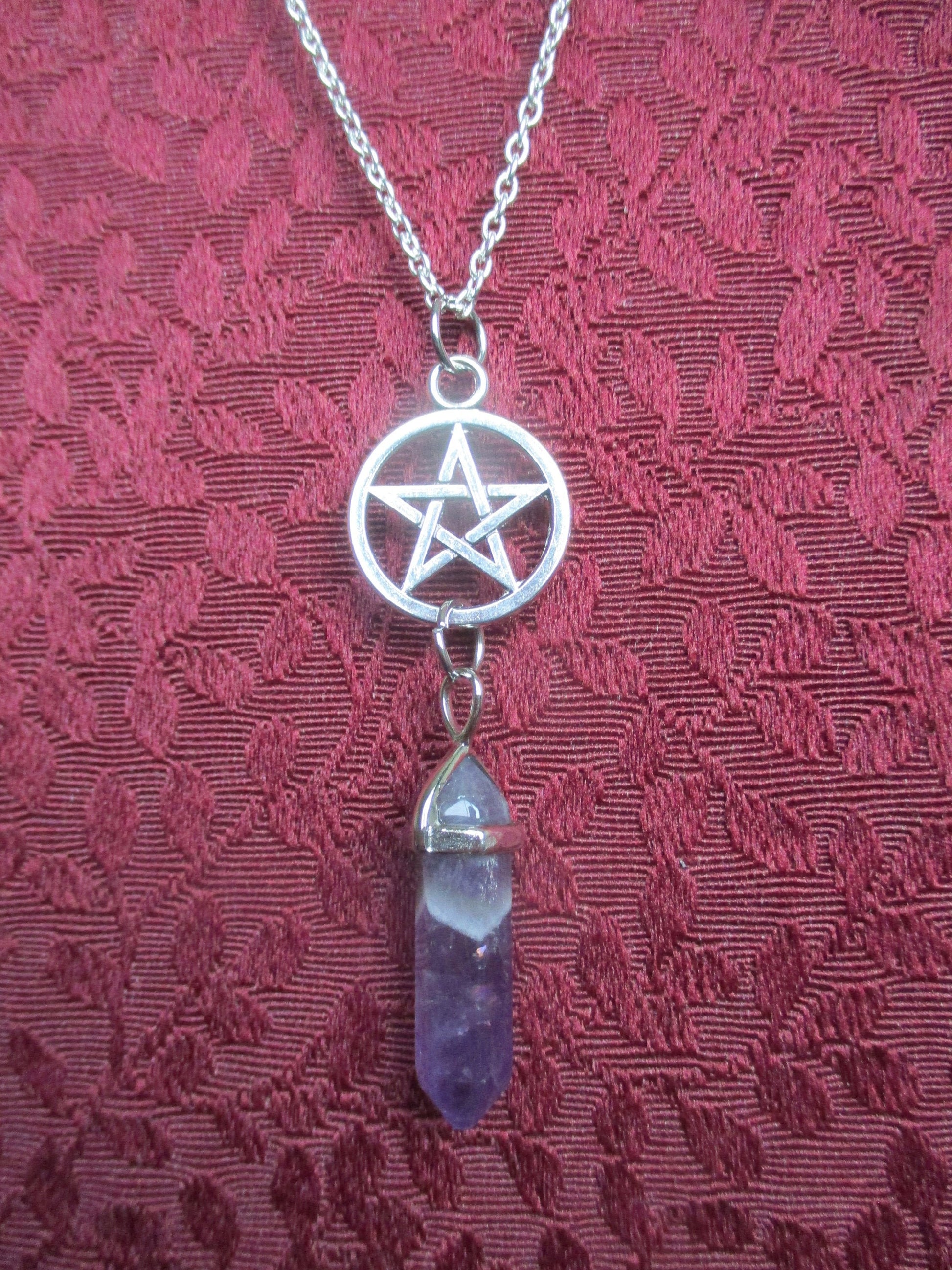 Purple Amethyst Bullet and Pentagram Pentacle Necklace