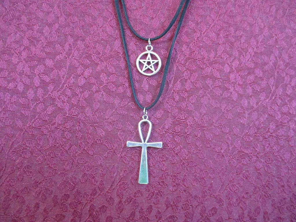 Kemetic Pentacle charm, Ankh Two Strand Pendant