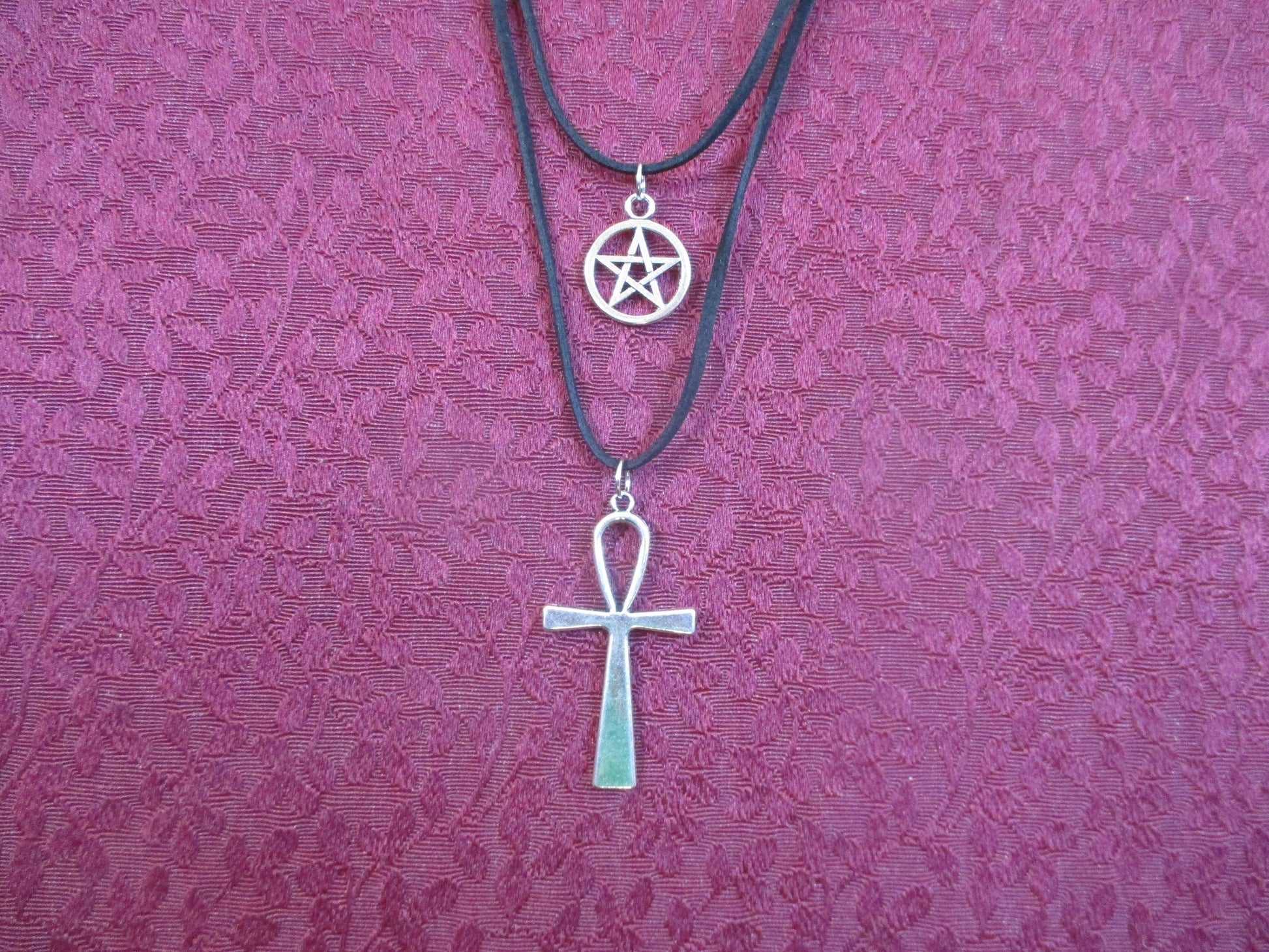 Kemetic Pentacle charm, Ankh Two Strand Pendant