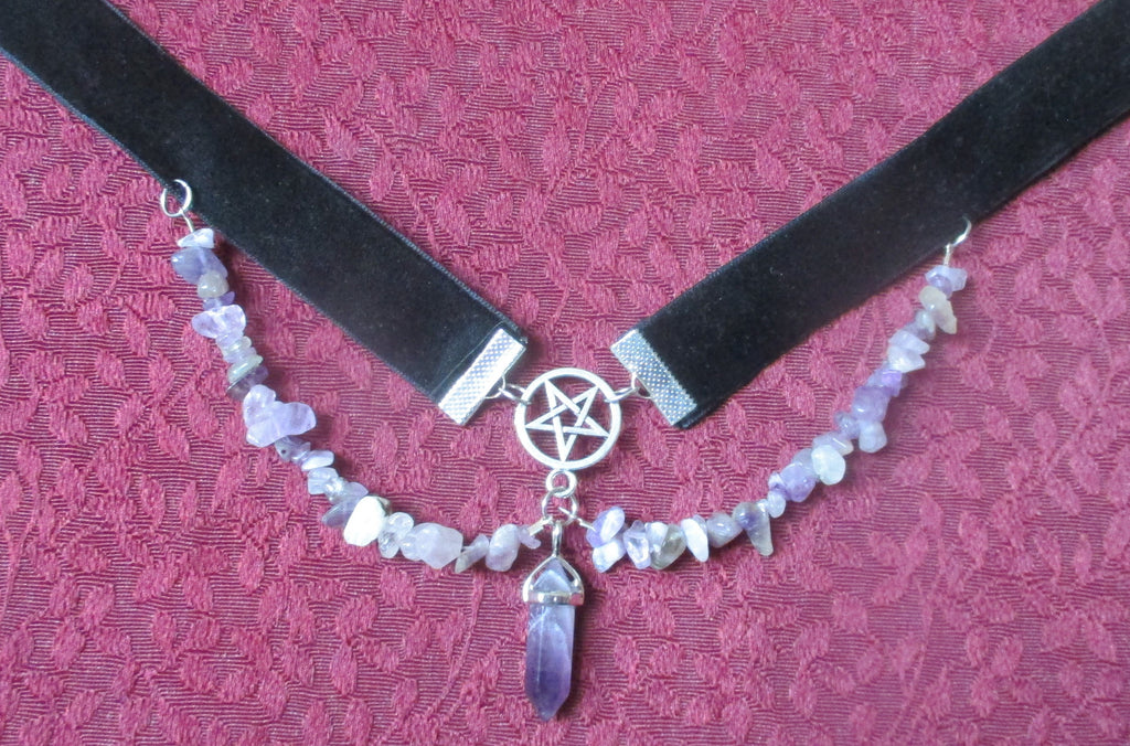 Kawaii Inverted Pentagram Amethyst Bullet Black Velvet Choker