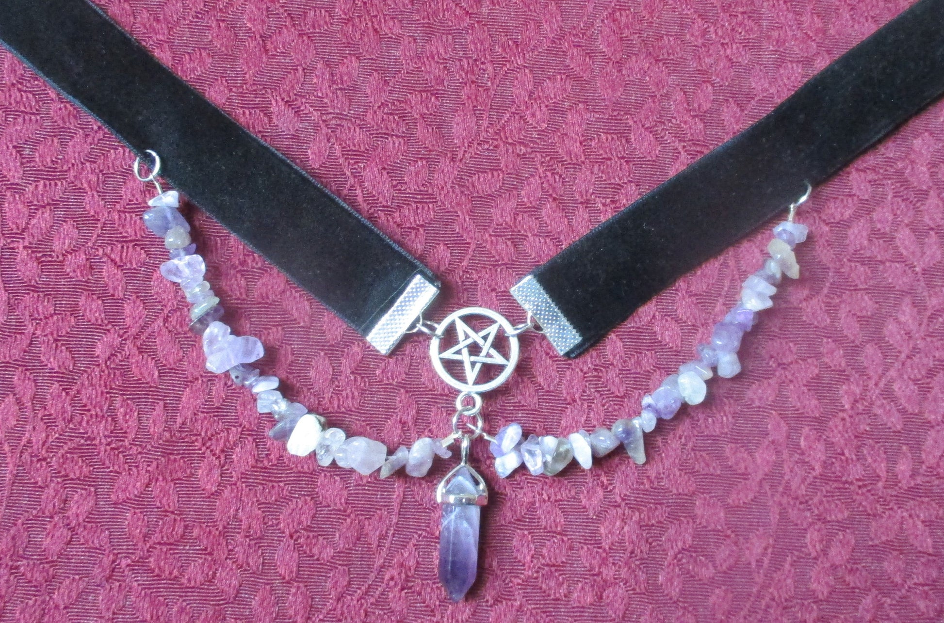 Kawaii Inverted Pentagram Amethyst Bullet Black Velvet Choker