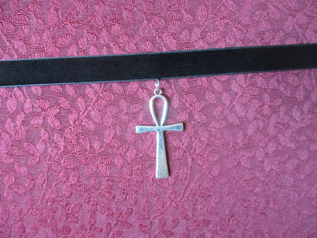 Kemetic Egyptian Boho Goth Ankh Black Velvet Choker