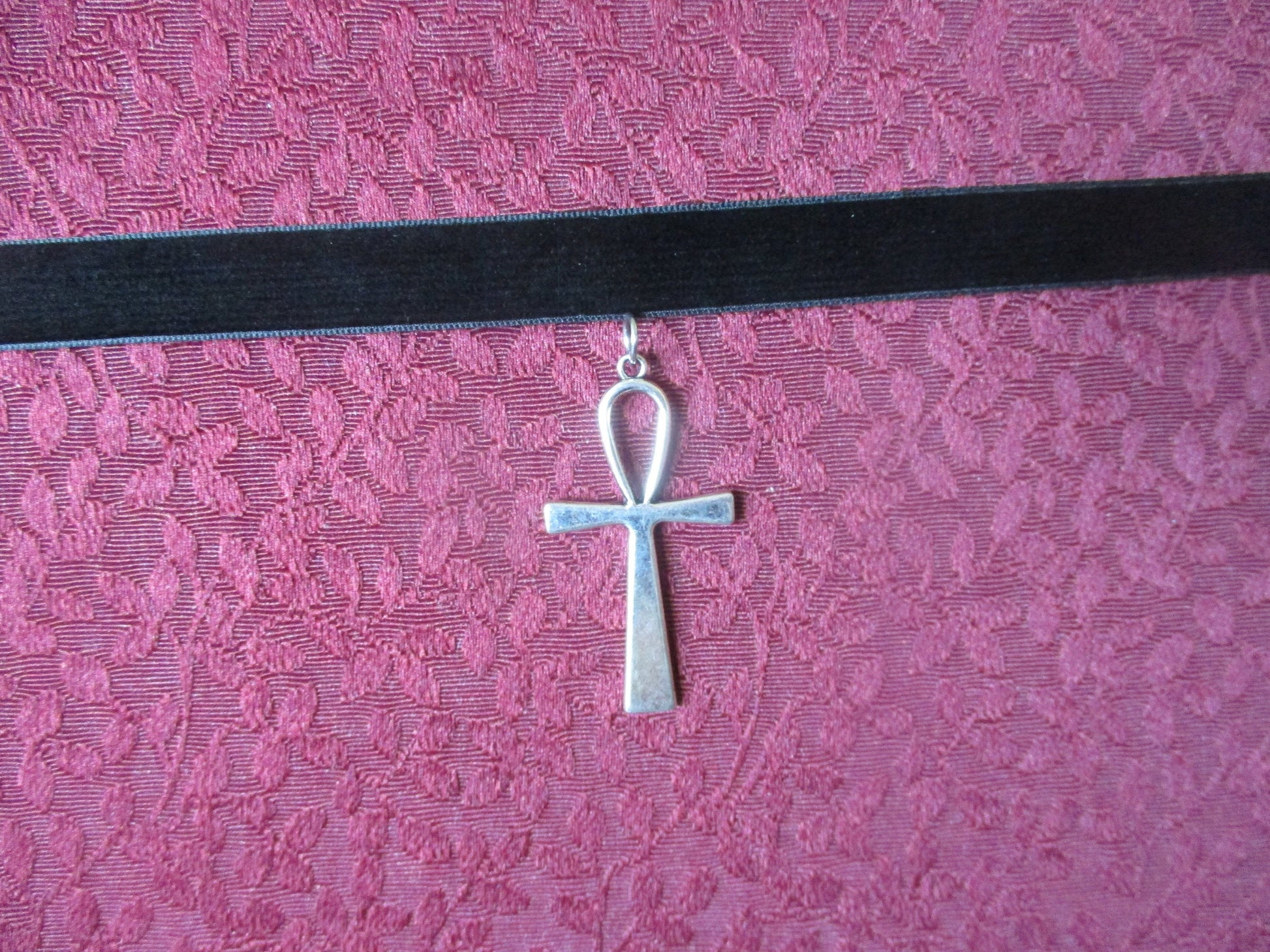 Kemetic Egyptian Boho Goth Ankh Black Velvet Choker