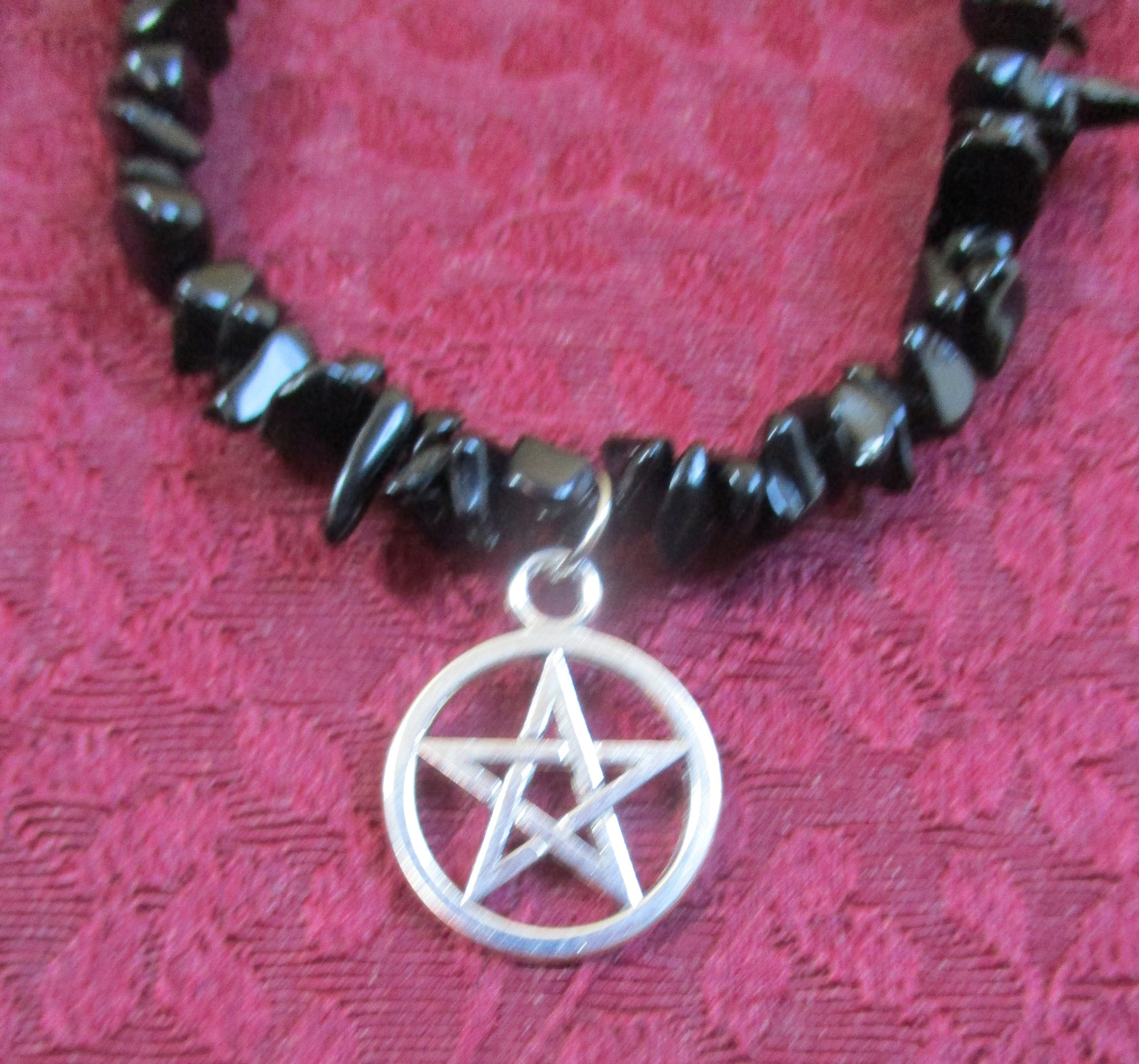 black obsidian stone Tarot Pentacle pentagram Pendant Necklace