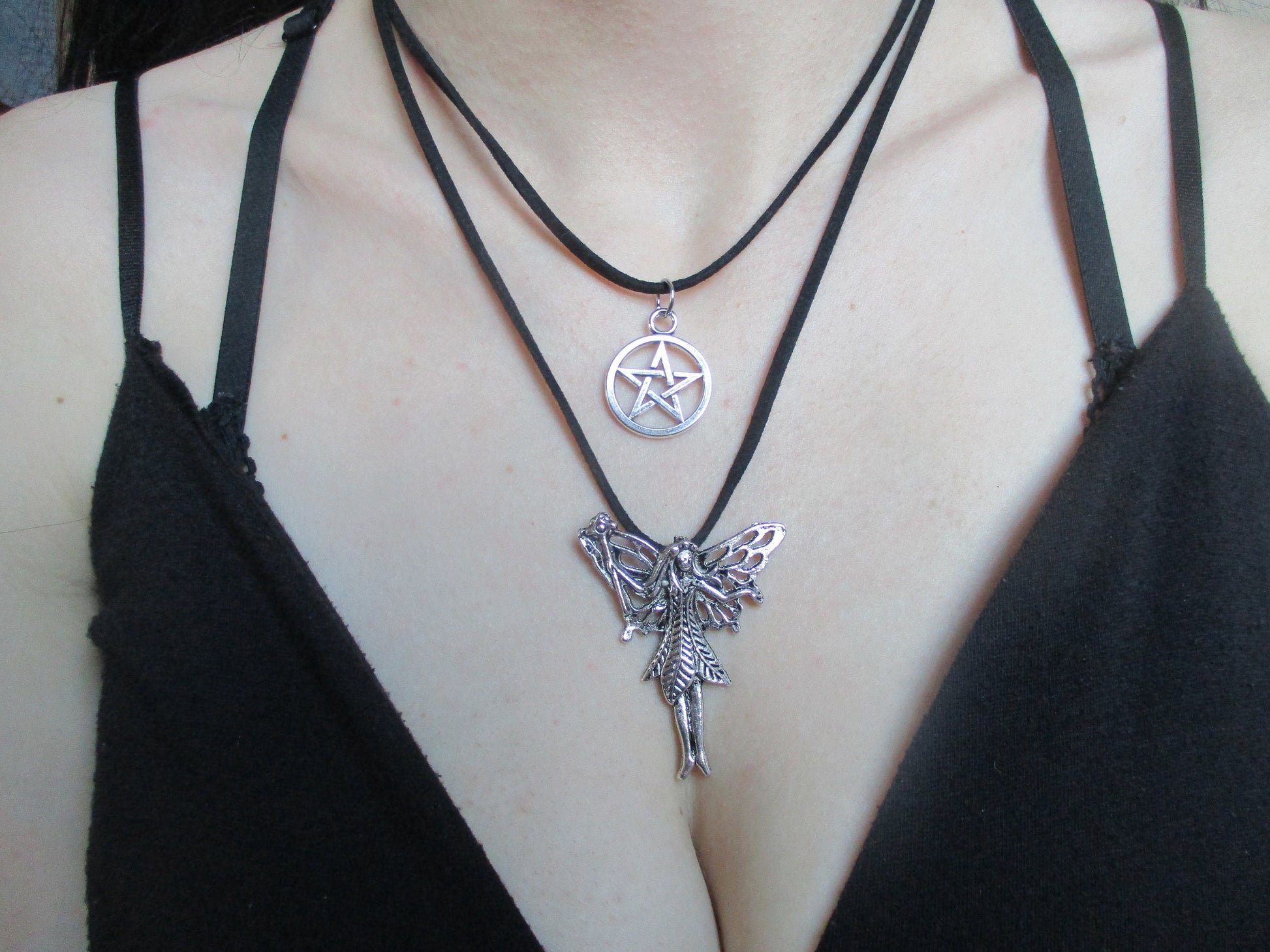 Fairy / Faerie With Magic Wand / Pentacle necklace