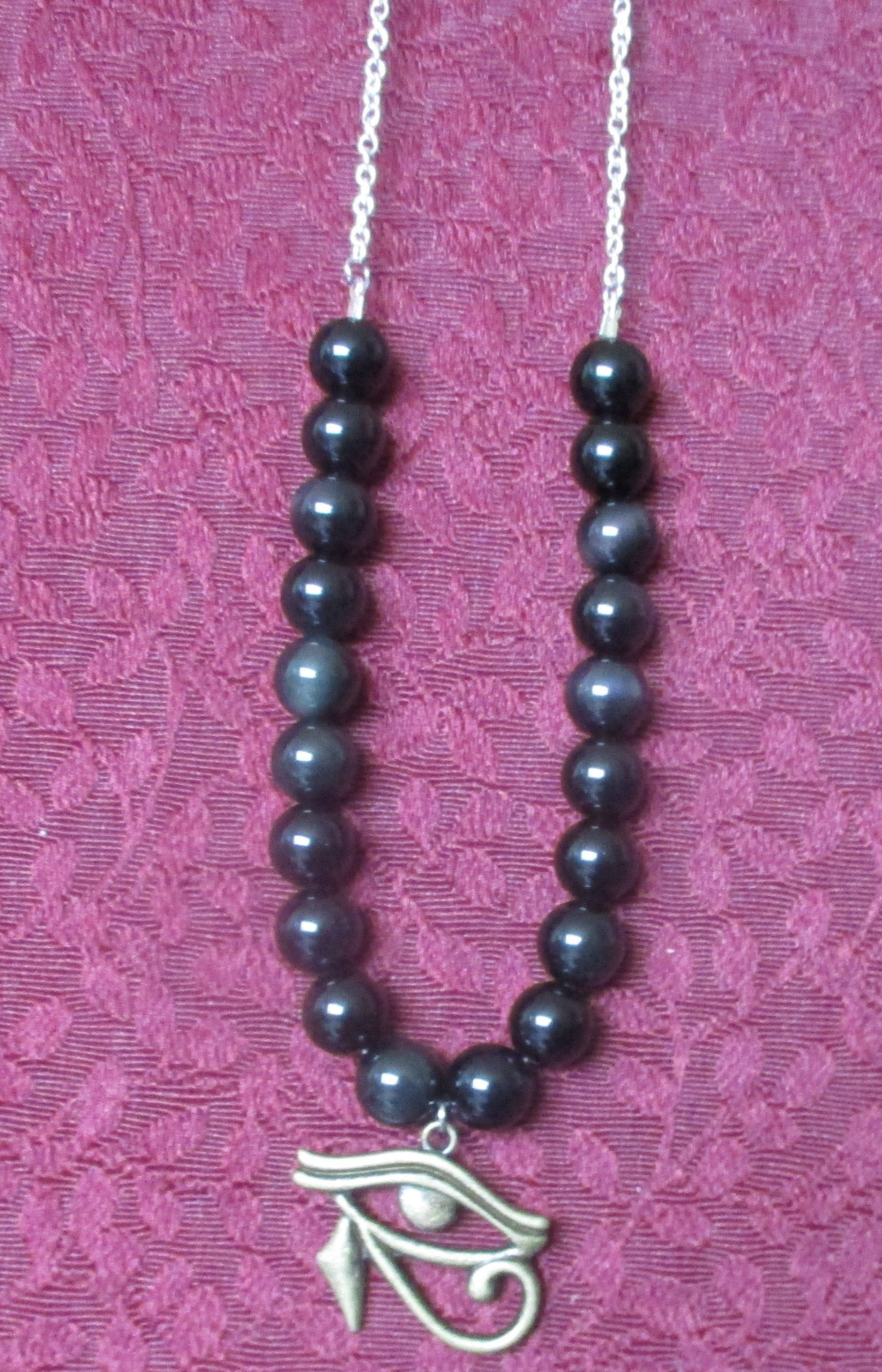 Kemetic Magick Egyptian Eye of Horus Black Obsidian Stone pendant
