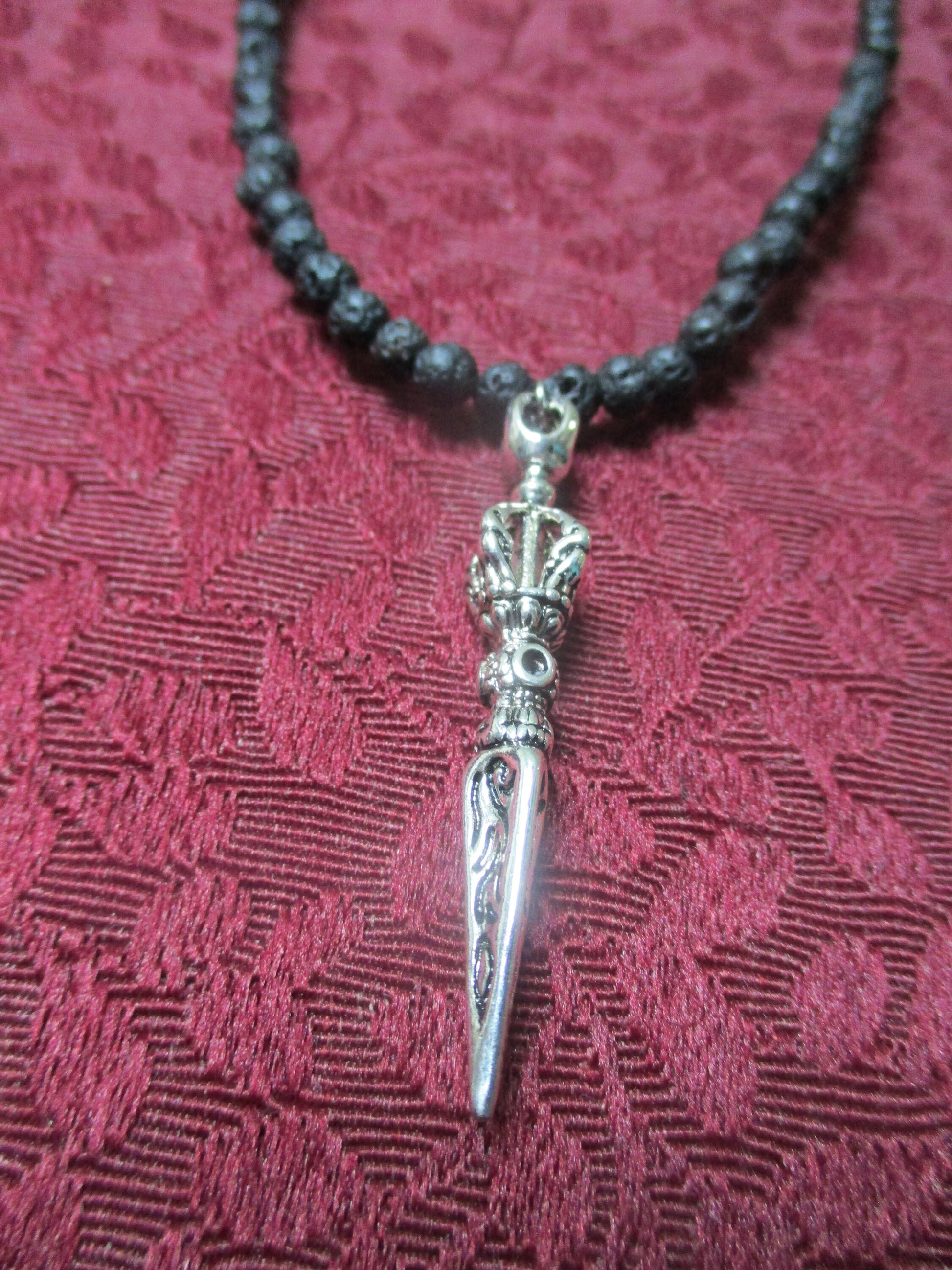 Japa Mala 108 Beads Vajra Dojre Lava Rock Basalt Necklace, 4mm