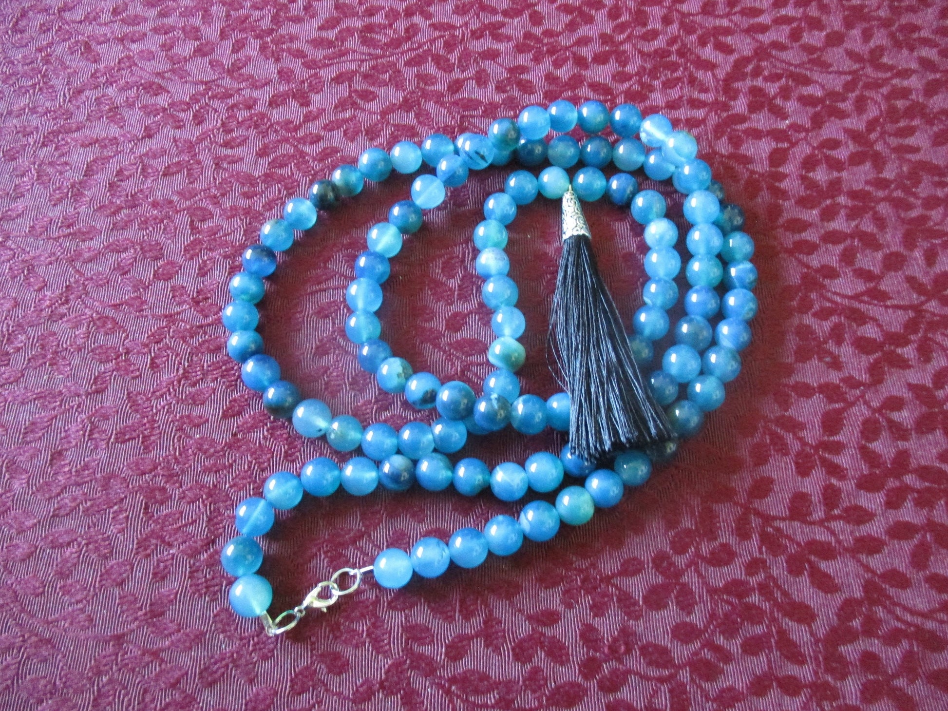 Japa Mala 108 Beads, Blue Agate Necklace,