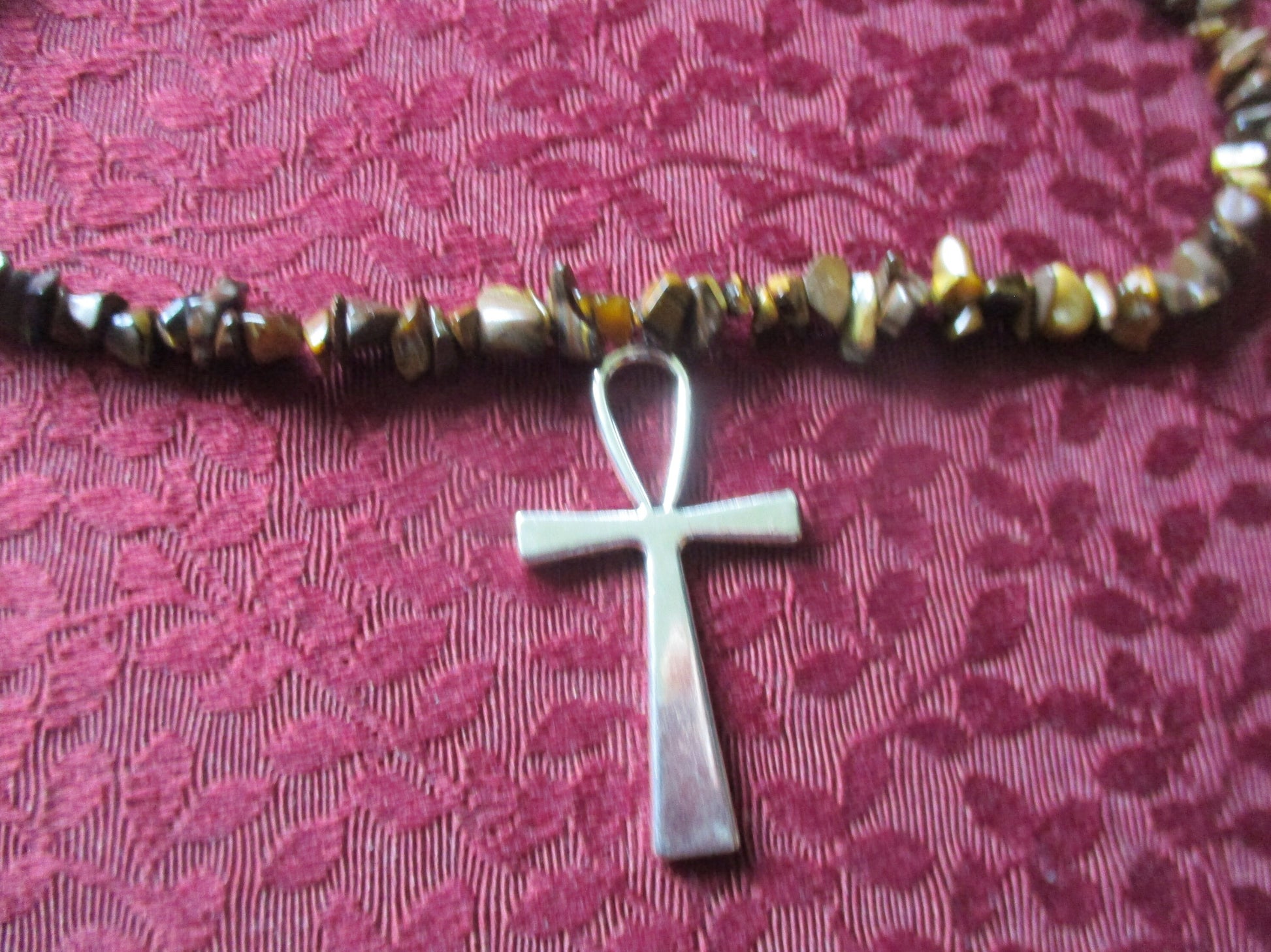 Kemetic Big Ankh Pendant, Tiger Eye Necklace