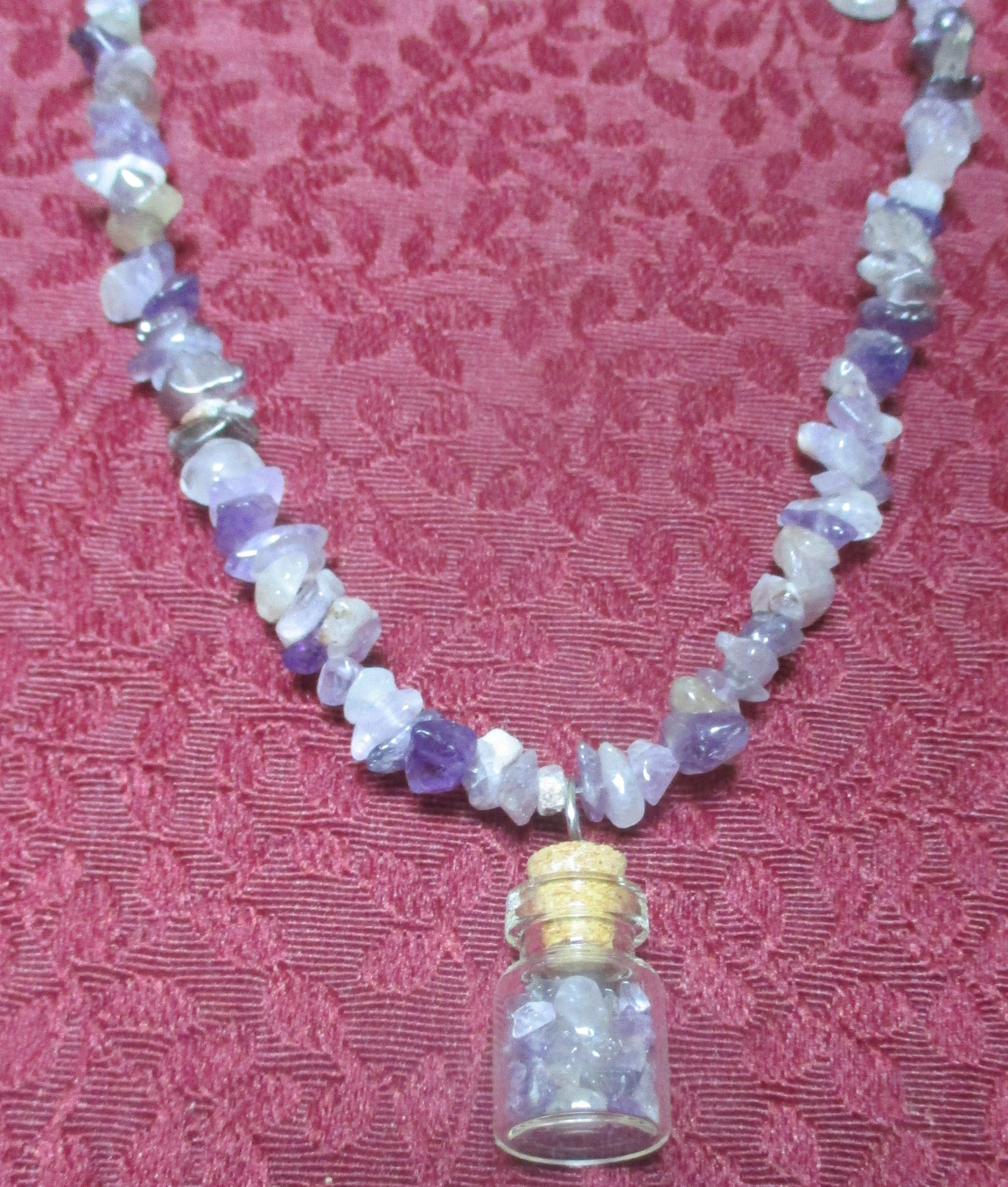 Purple Amethyst Glass Bottle Vial Amethyst beads Chip Strand Necklace
