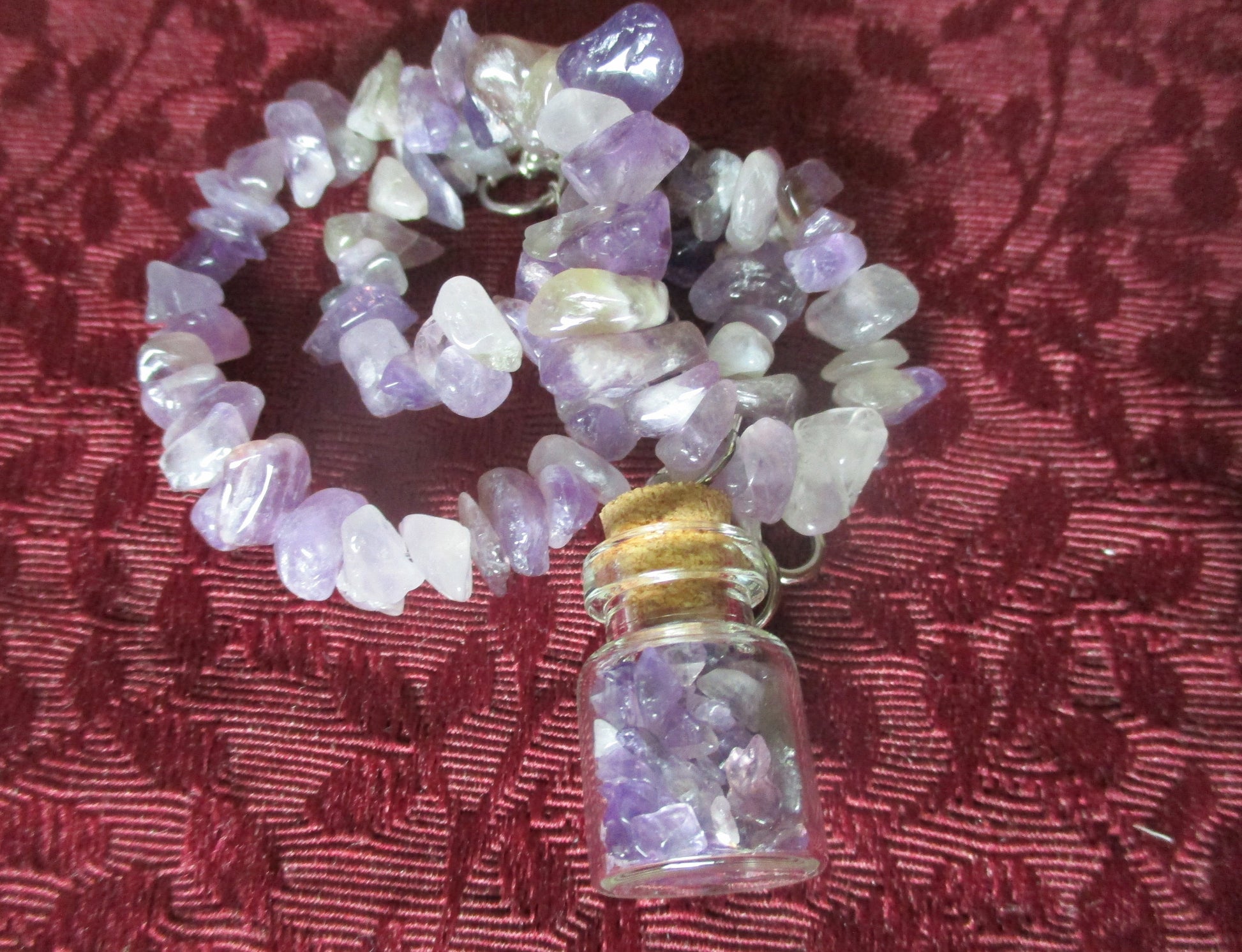 Purple Amethyst Glass Bottle Vial Amethyst beads Chip Strand Necklace